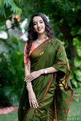 Green Groove-Cotton Jamdani Weave Saree Prasam crafts