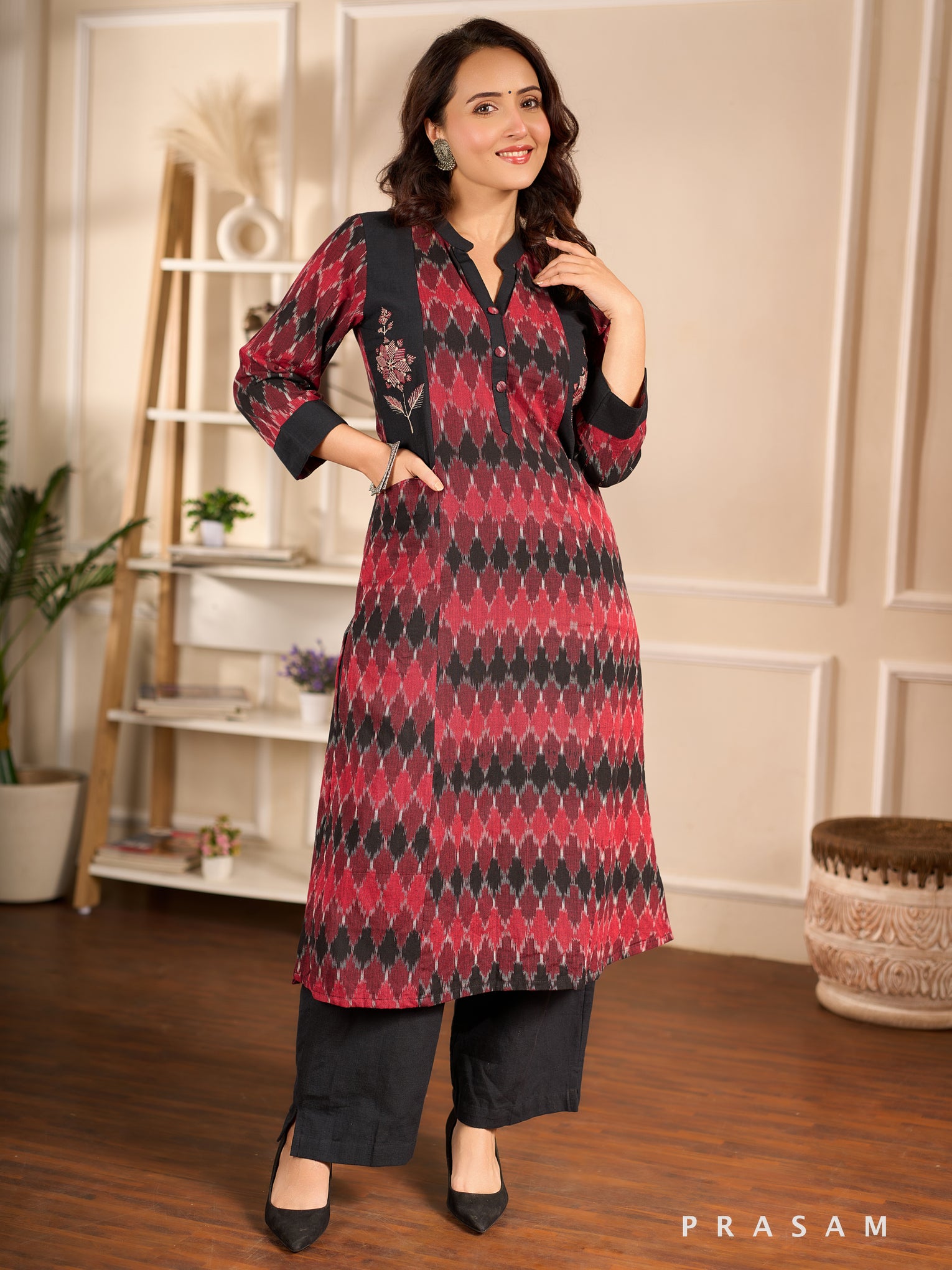 Arunika Ikat Kurti With Embroidered Yoke