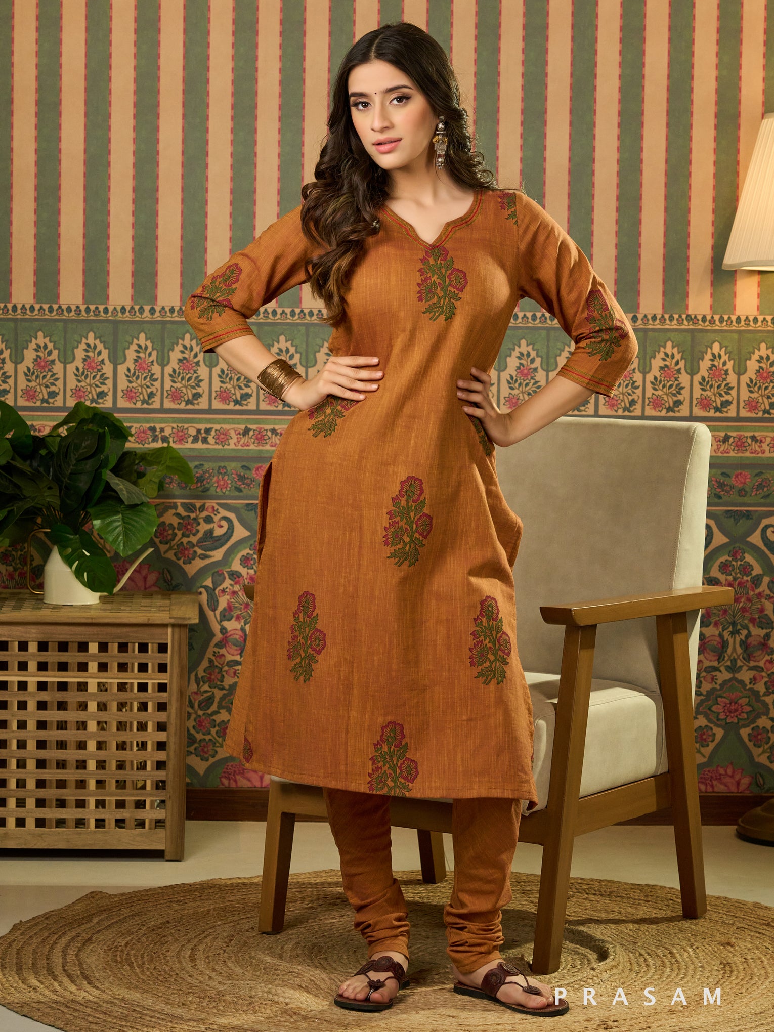 Surina Rust Block-Printed Kurta Set