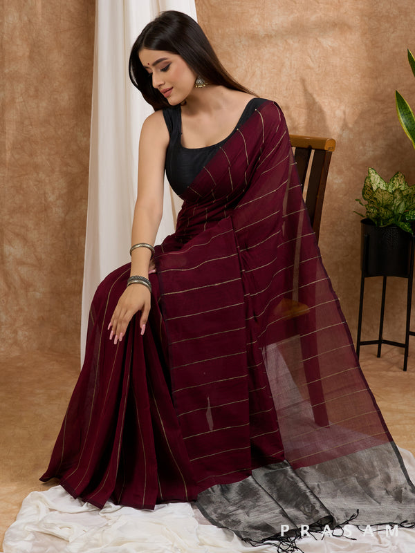 Surkh - Cotton Gicha Saree with Zari Pallu