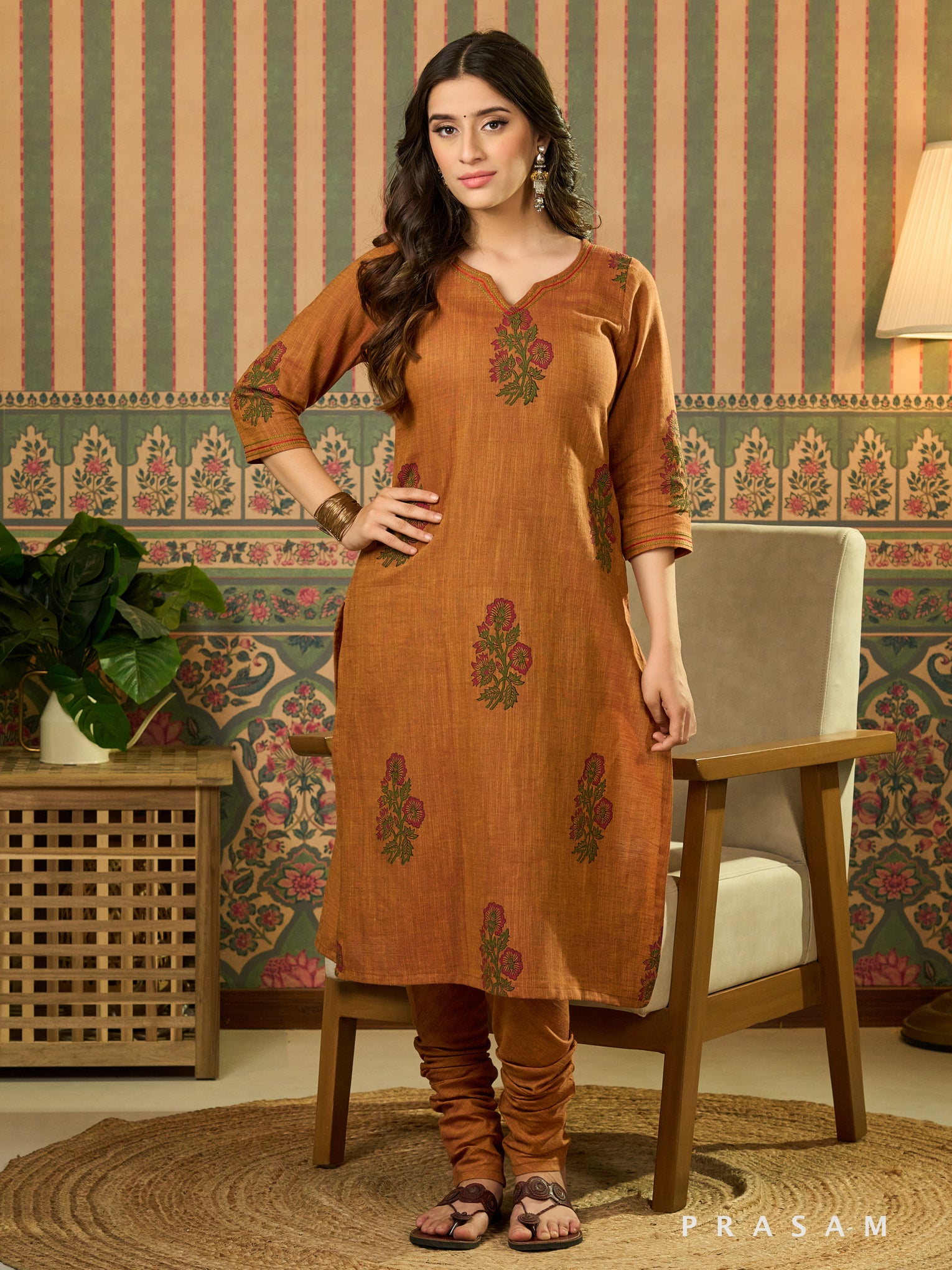 Surina Rust Block-Printed Kurta Set