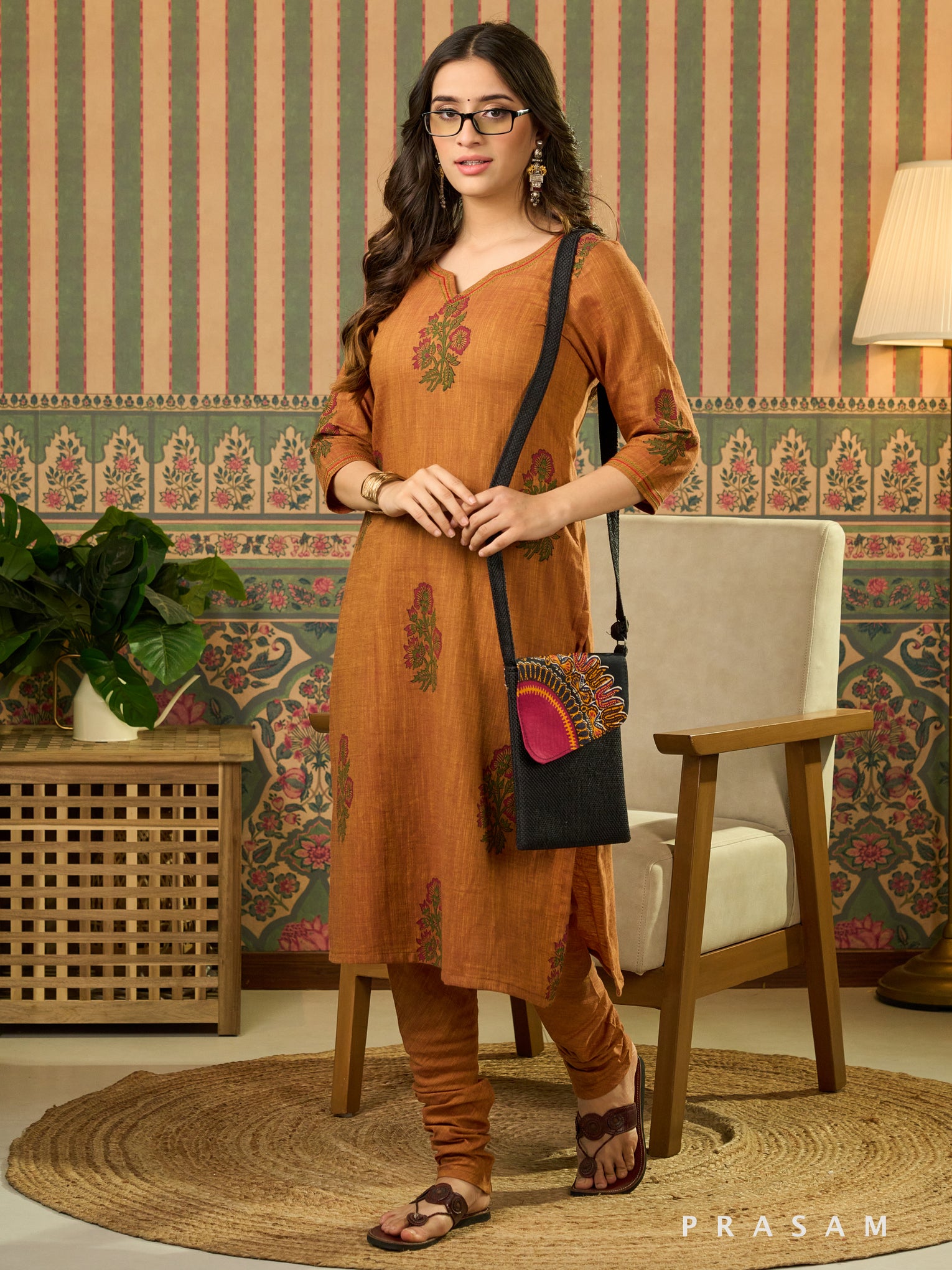 Surina Rust Block-Printed Kurta Set