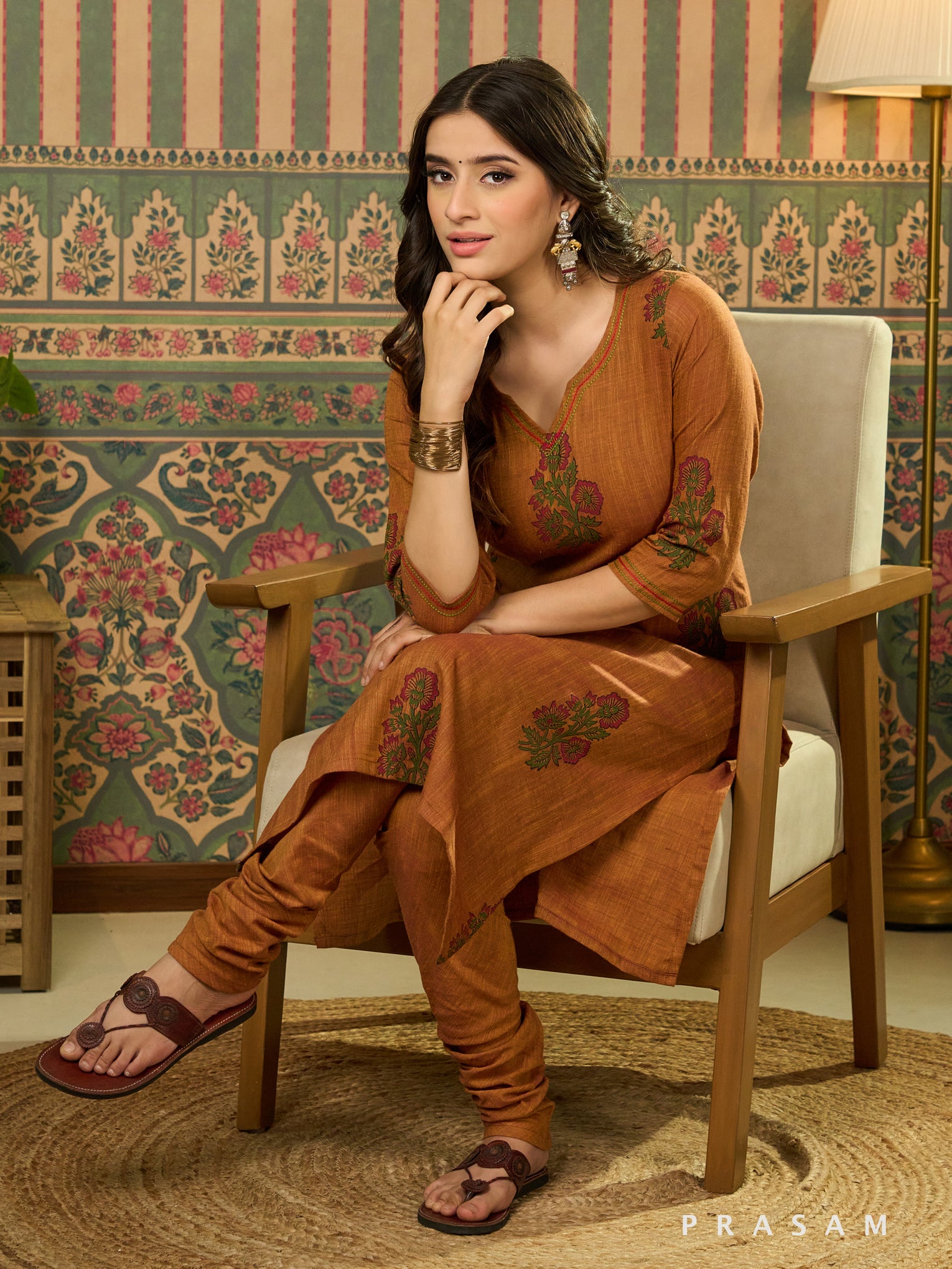 Surina Rust Block-Printed Kurta Set