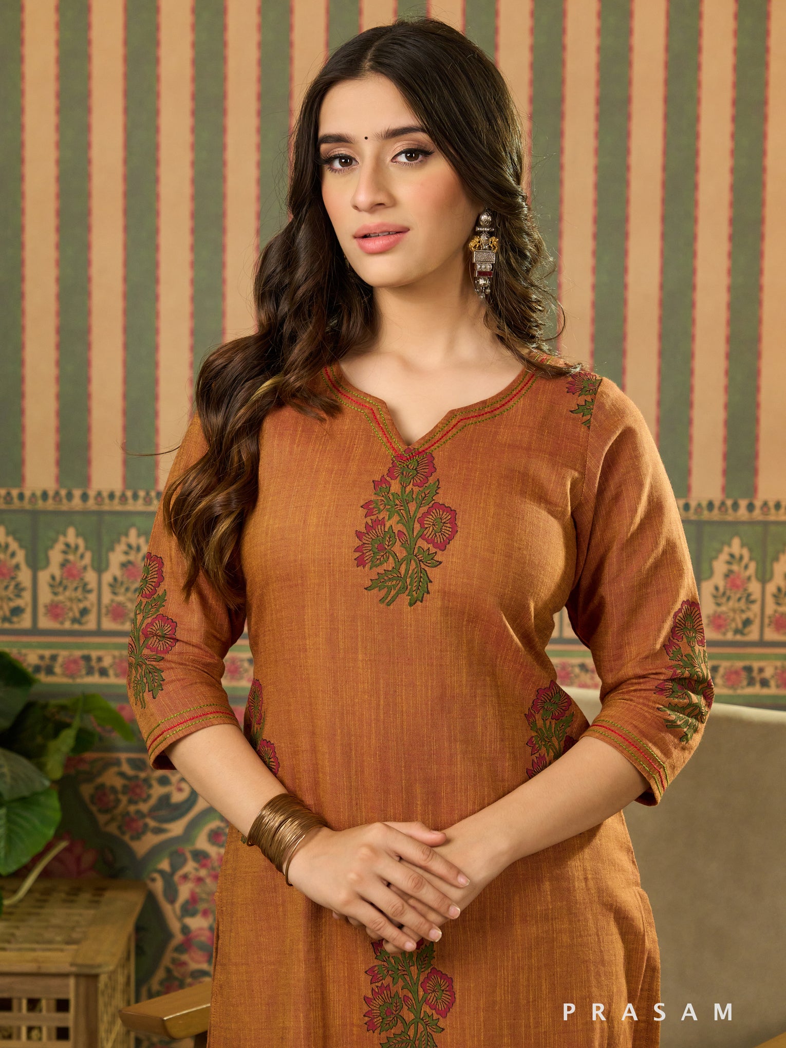 Surina Rust Block-Printed Kurta Set