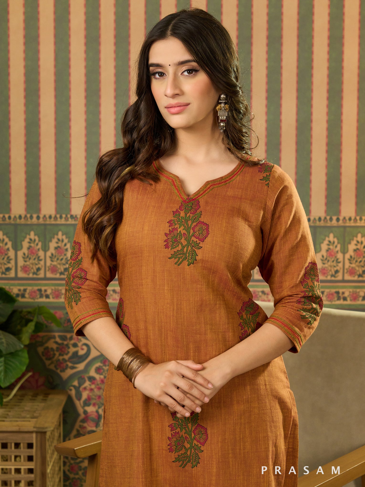 Surina Rust Block-Printed Kurta Set