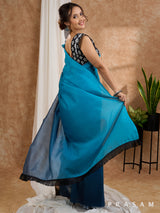 Sangam - Teal & Navy Ombre Chanderi Saree with Tassels on Pallu