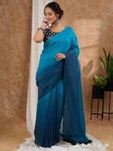 Sangam - Teal & Navy Ombre Chanderi Saree with Tassels on Pallu