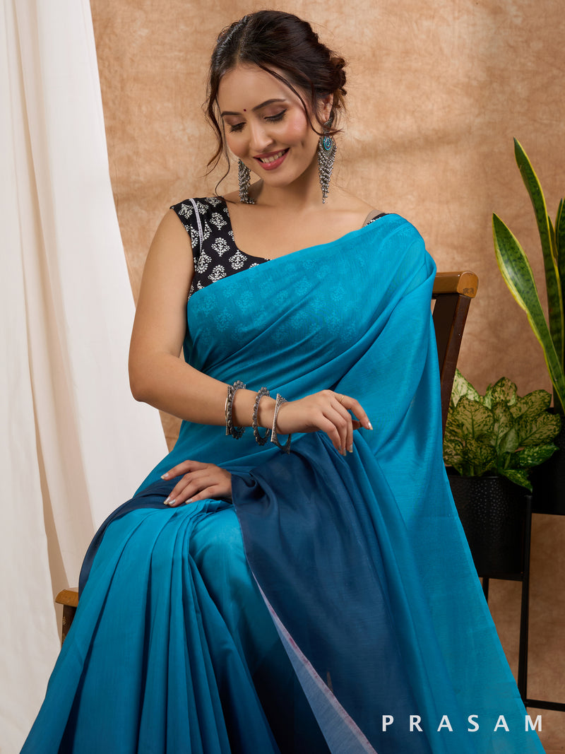 Sangam - Teal & Navy Ombre Chanderi Saree with Tassels on Pallu