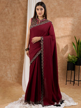 Isak - Maroon Muslin saree with Ajrakh border