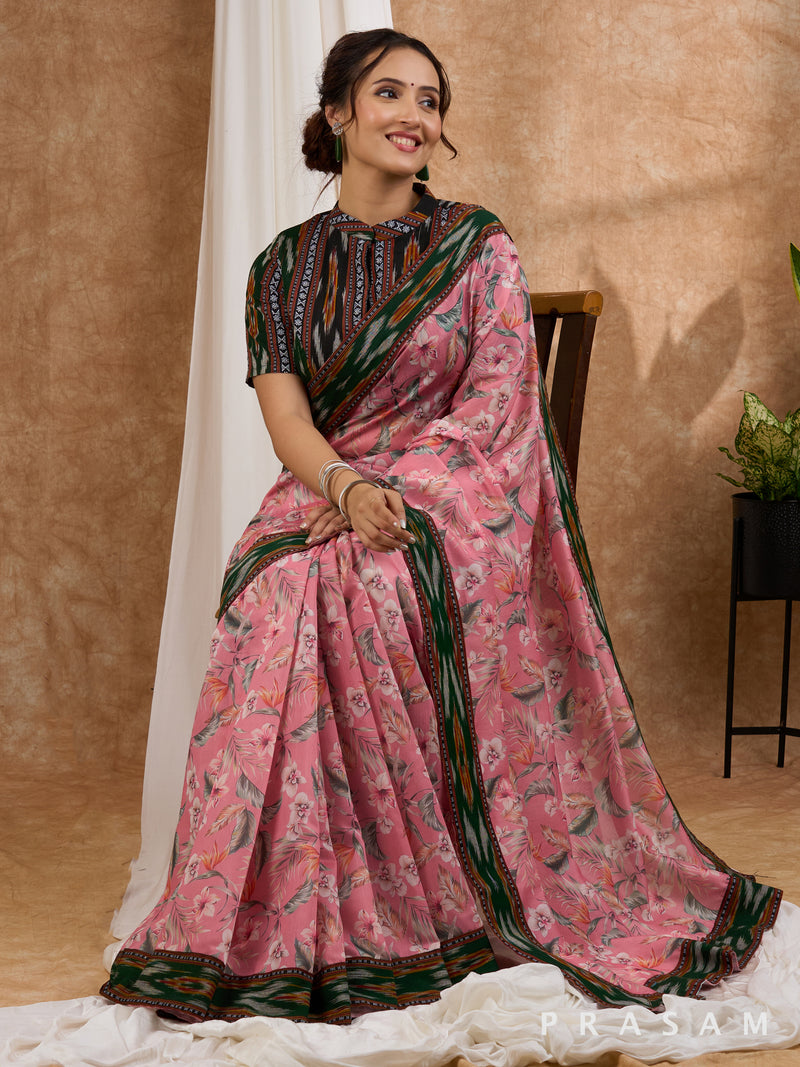 Bagh -  Chanderi Saree with Ikat Border