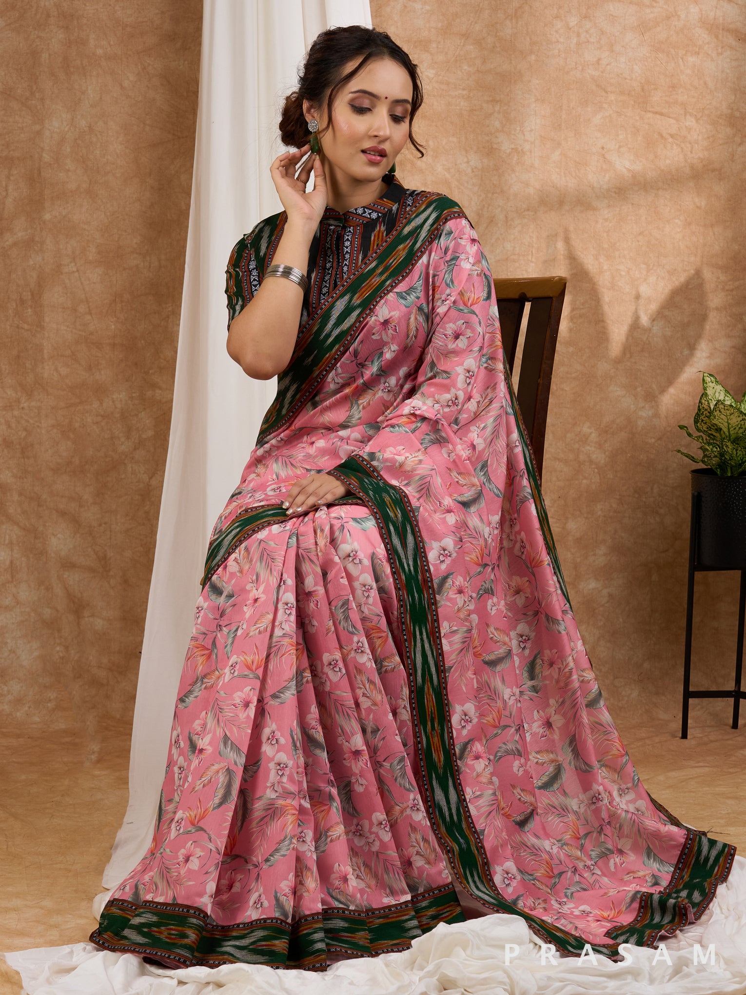 Bagh -  Chanderi Saree with Ikat Border