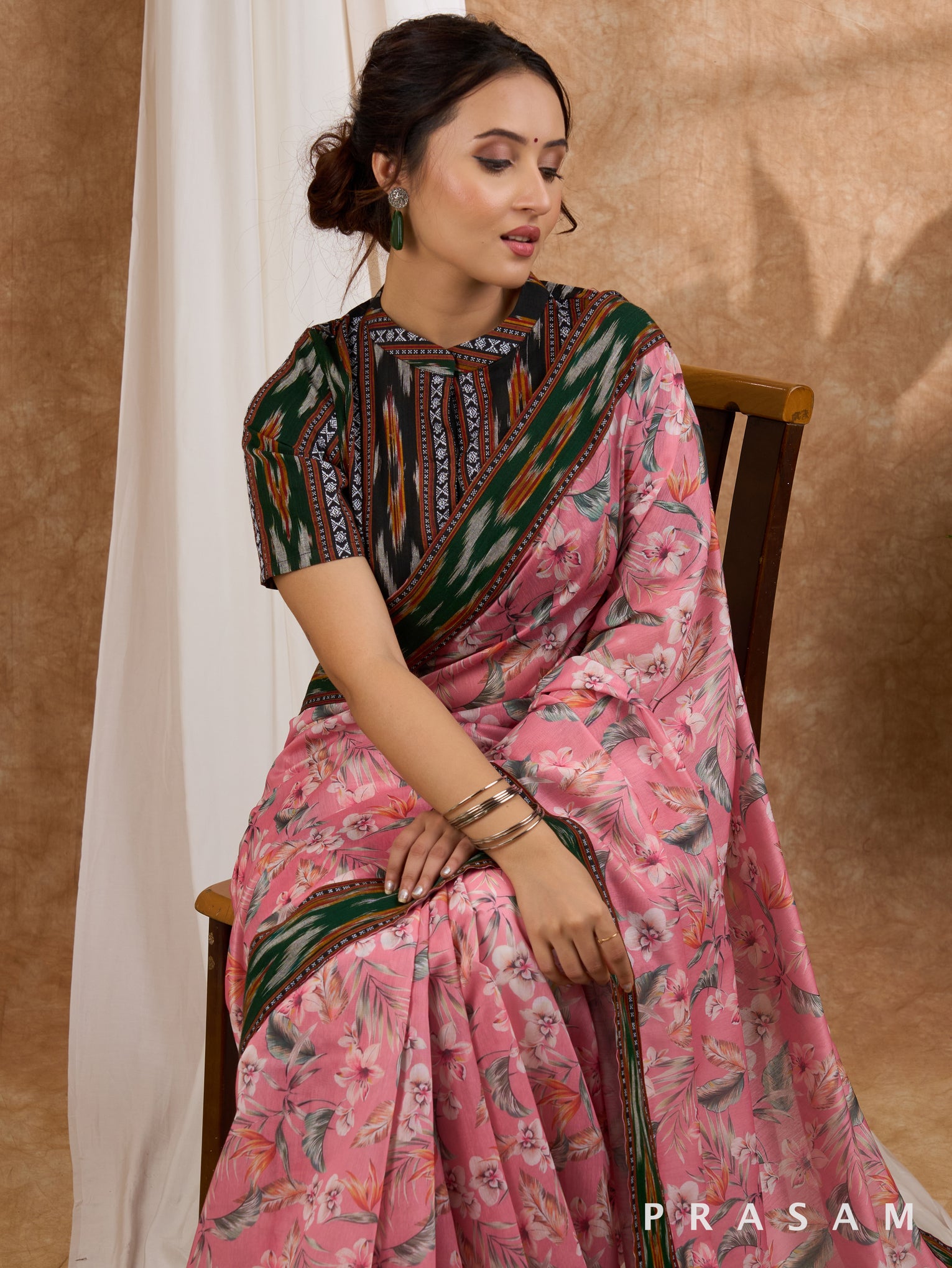 Bagh -  Chanderi Saree with Ikat Border