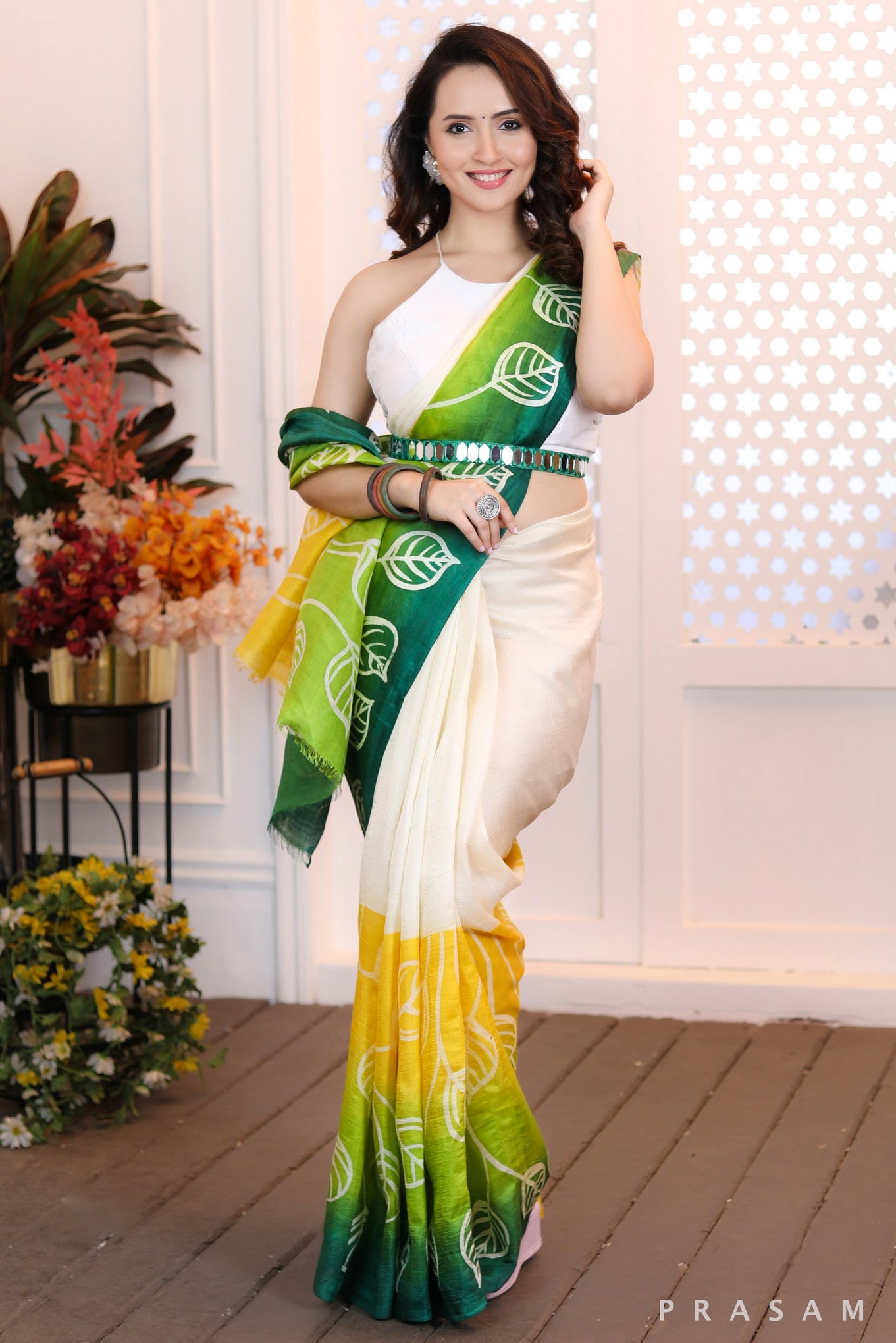 Eternal Pearl Classy gradient silk handpainted sunshine saree