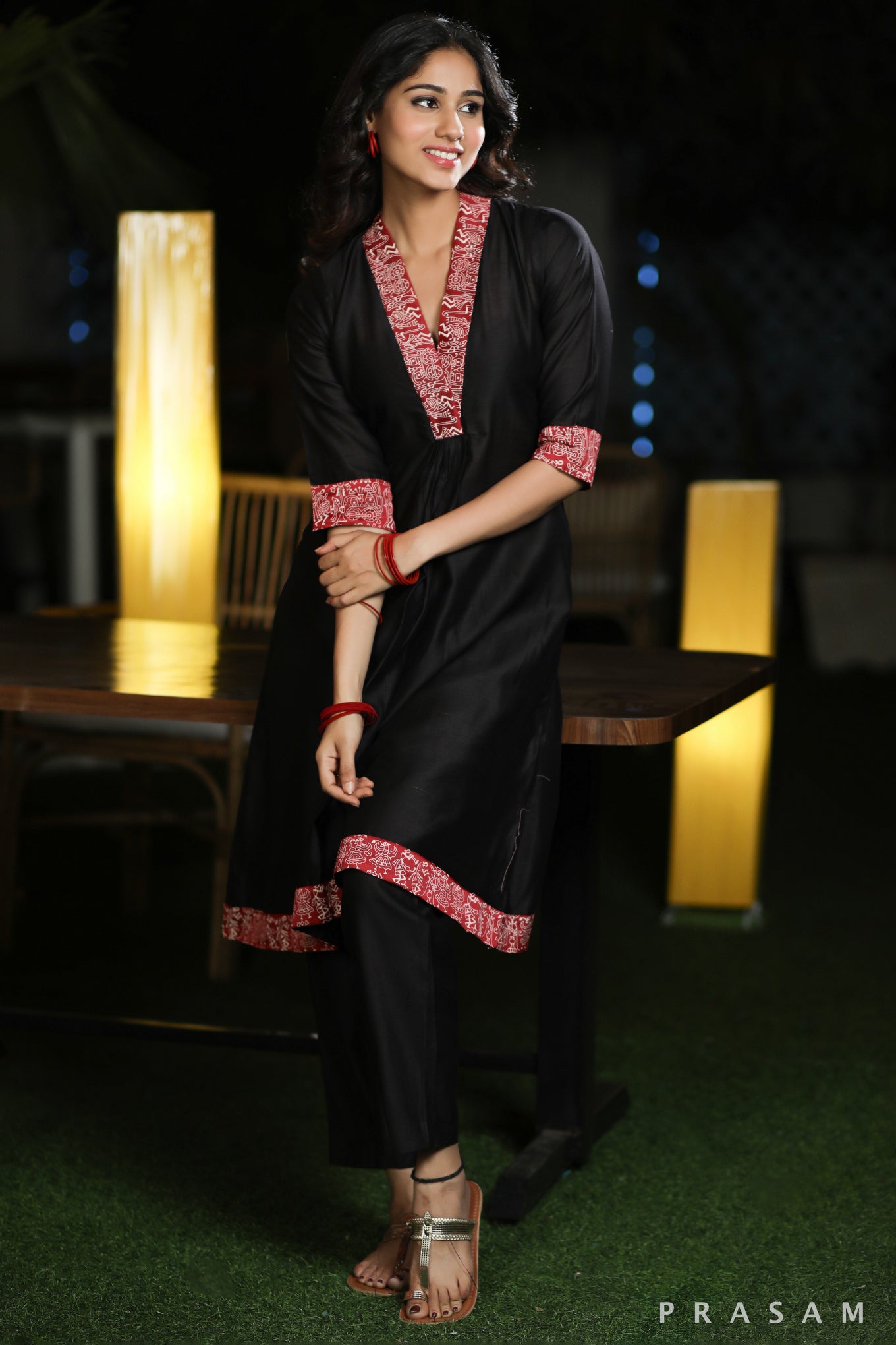 Dazzling Drape Edgy Chanderi Silk Kurta Set With Block Print Trims