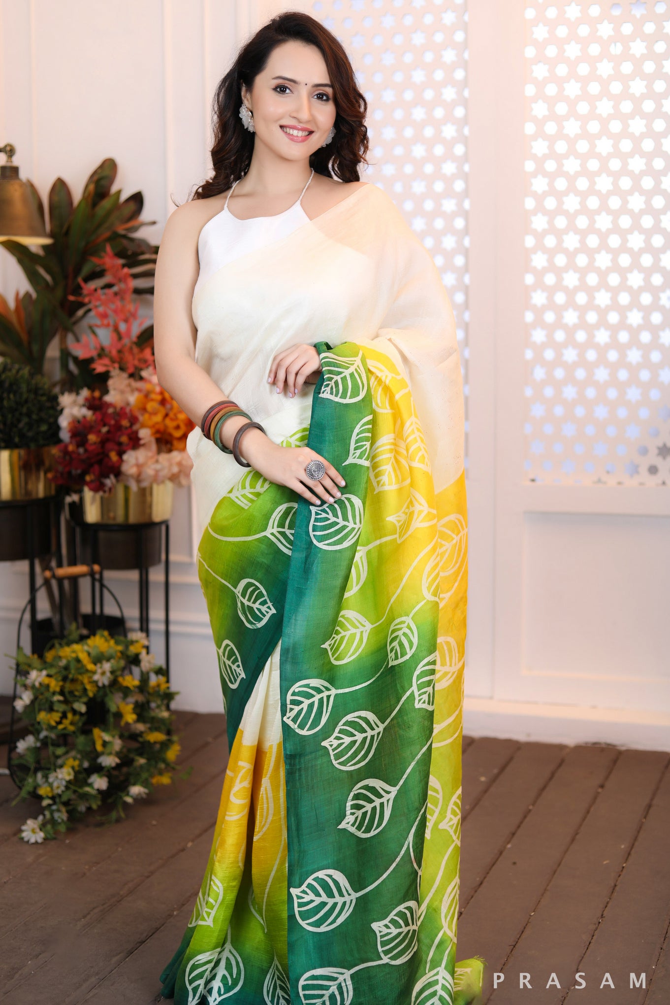 Eternal Pearl Classy gradient silk handpainted sunshine saree