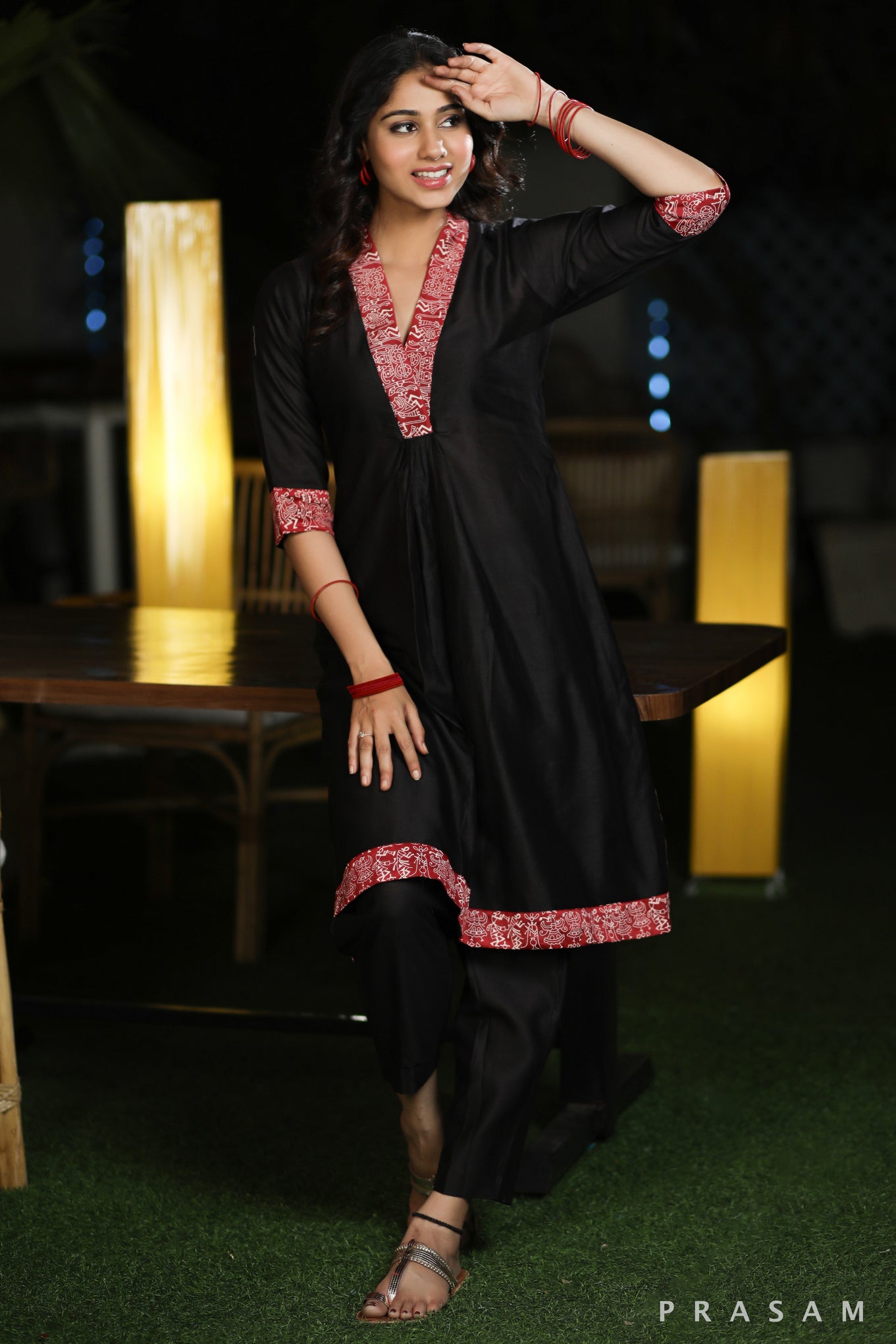 Dazzling Drape Edgy Chanderi Silk Kurta Set With Block Print Trims