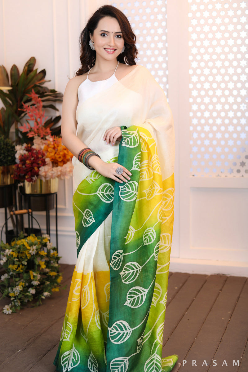 Eternal Pearl Classy gradient silk handpainted sunshine saree