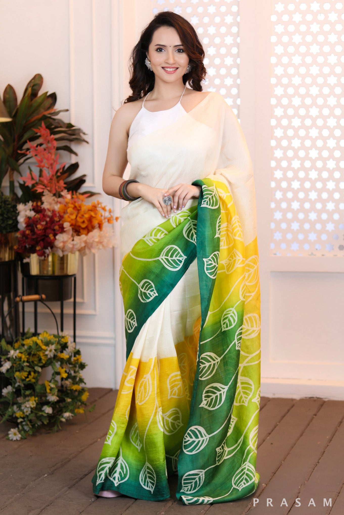 Eternal Pearl Classy gradient silk handpainted sunshine saree