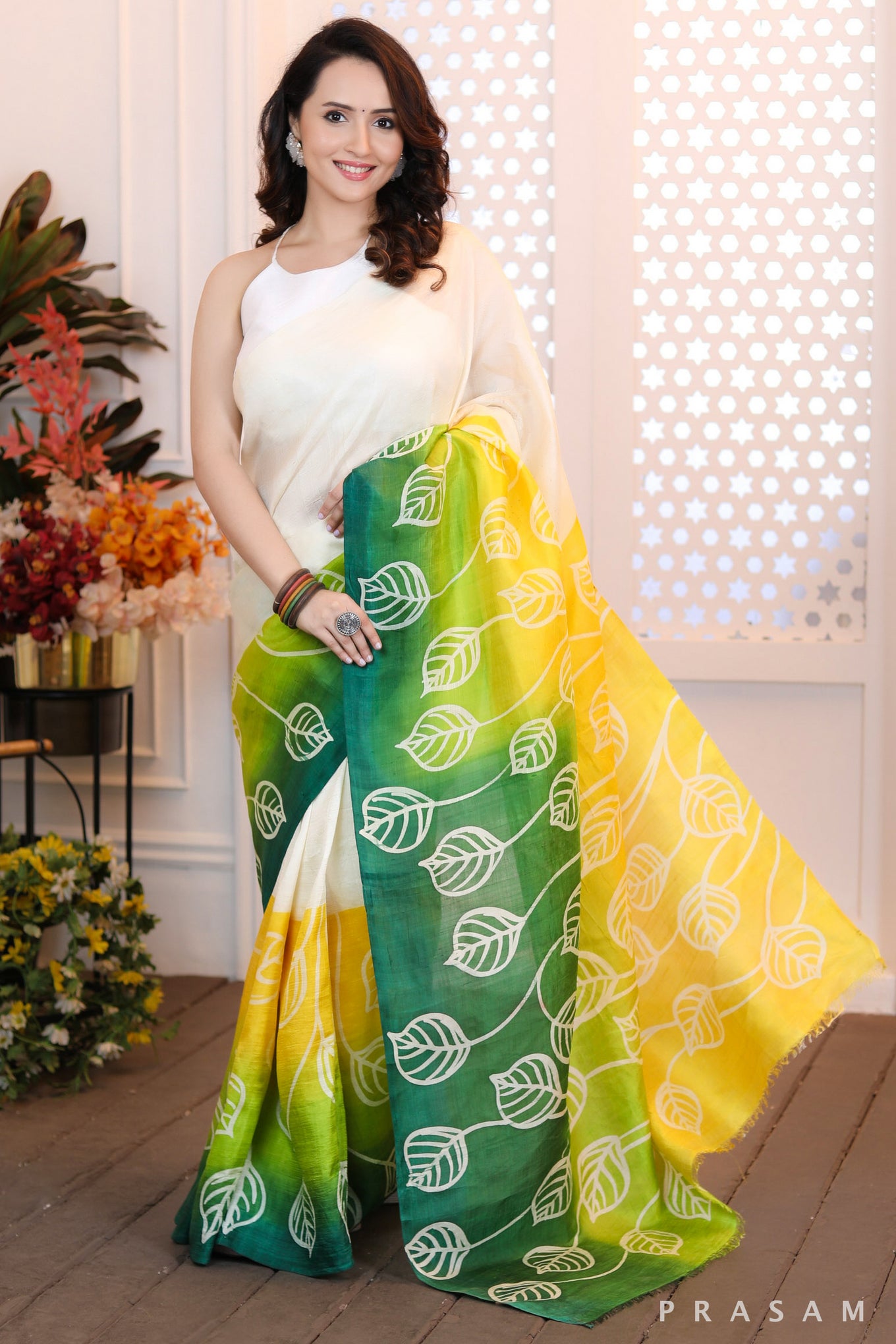 Eternal Pearl Classy gradient silk handpainted sunshine saree