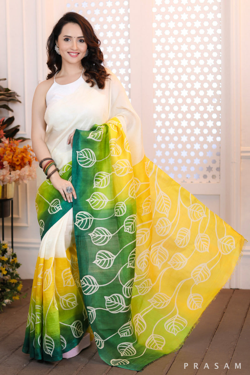 Eternal Pearl Classy gradient silk handpainted sunshine saree