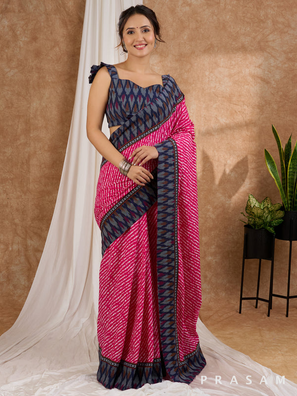 Candy Bliss -  Leheriya Cotton Saree with Ikat Border