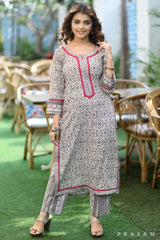 Neutral Chic - Pretty Earthy Coloured Kurti With Rani Pink Trims (Optional Pants)