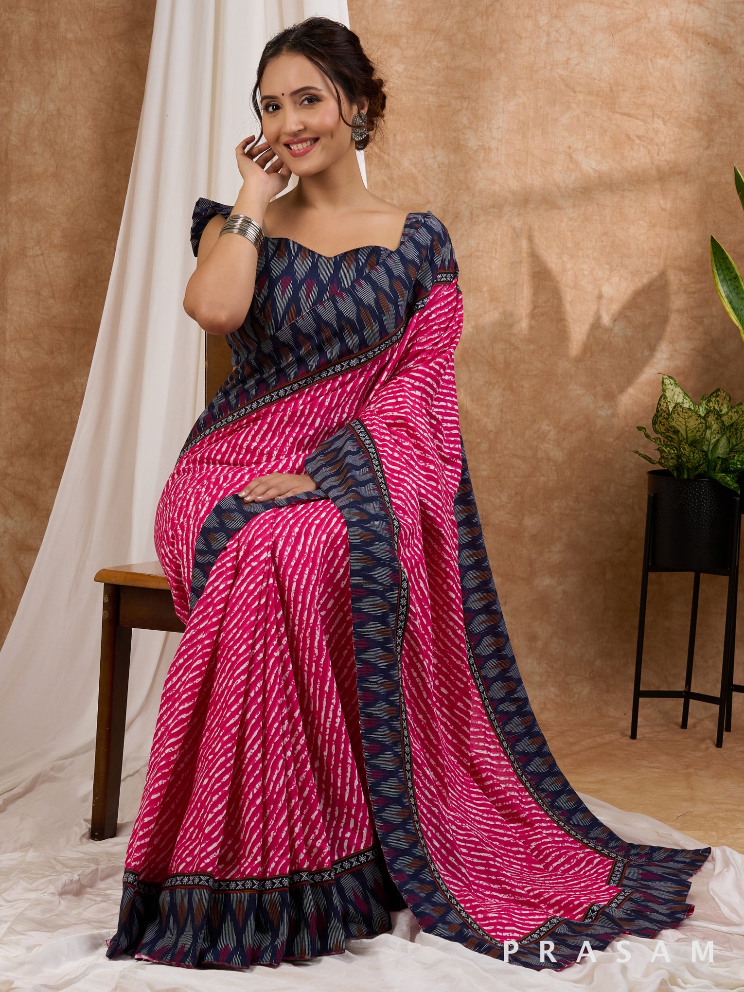 Candy Bliss -  Leheriya Cotton Saree with Ikat Border