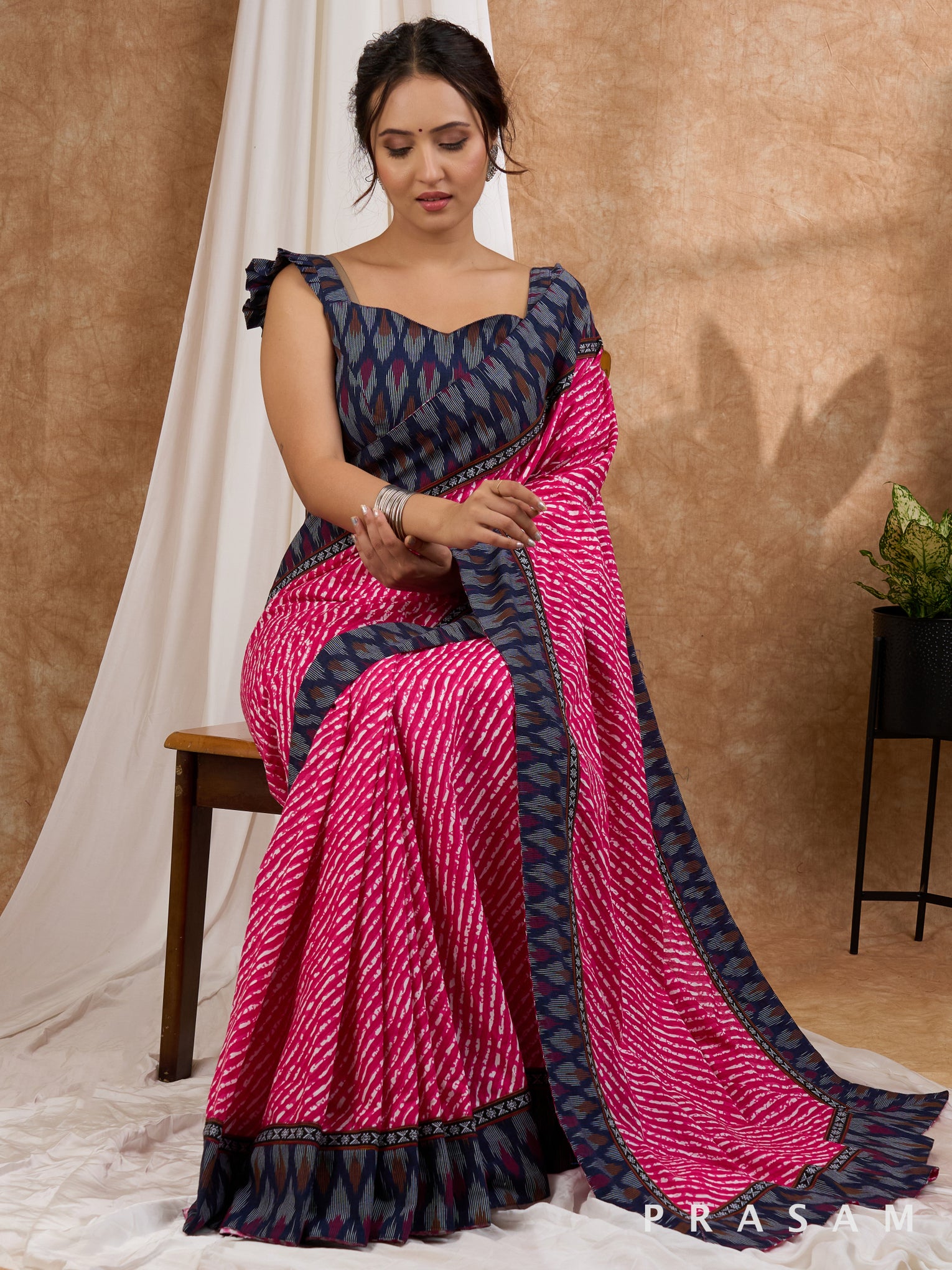 Candy Bliss -  Leheriya Cotton Saree with Ikat Border