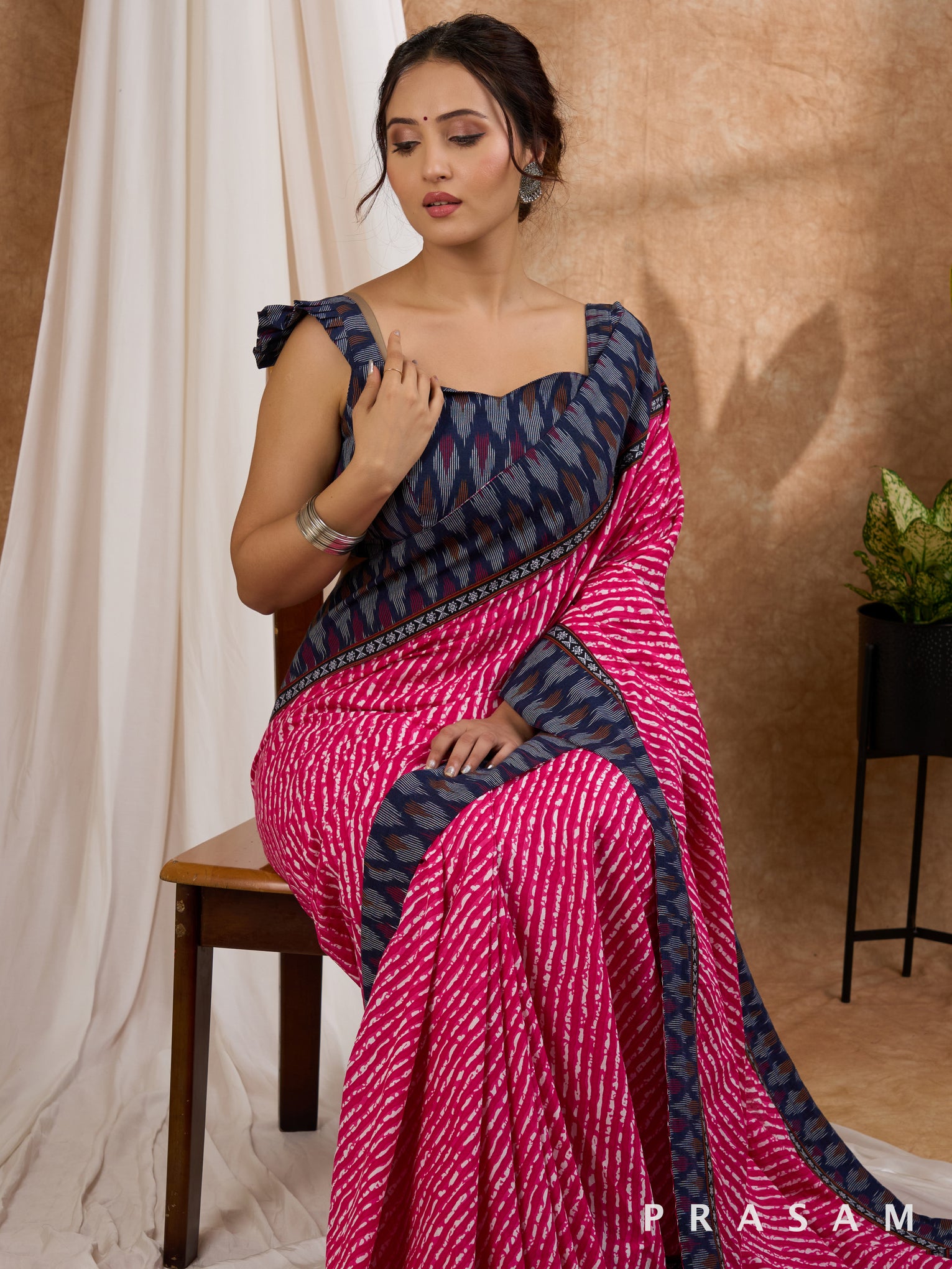 Candy Bliss -  Leheriya Cotton Saree with Ikat Border