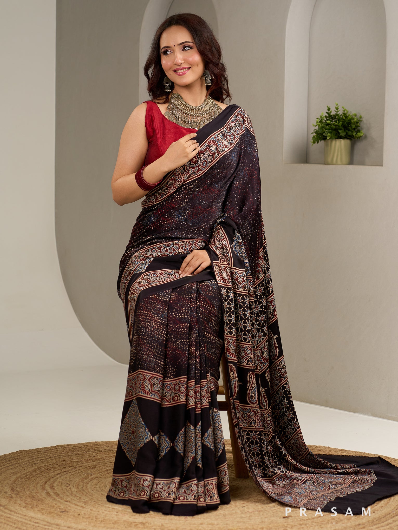 Dusky Tales Ajrakh  Modal Silk Saree