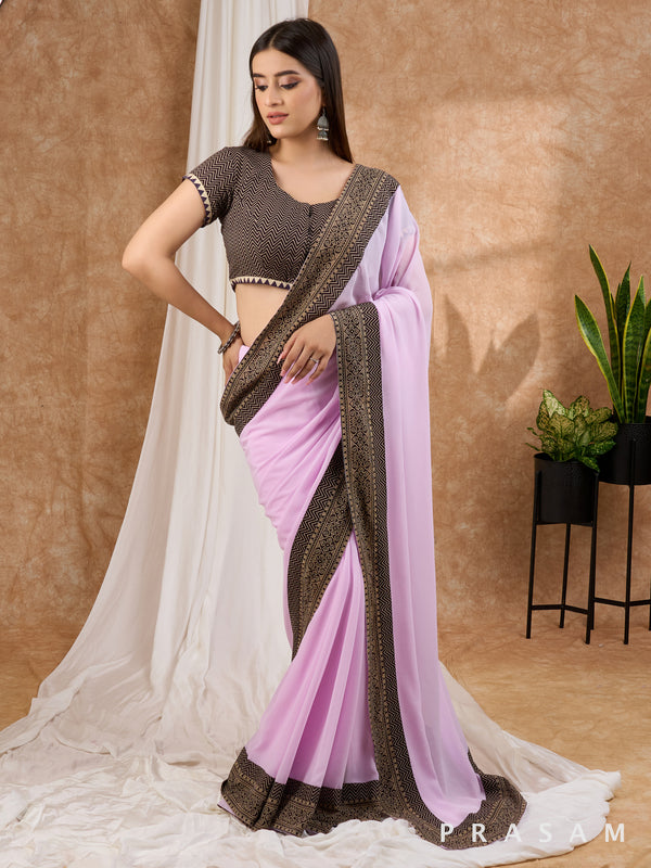 Mehak - Lavender Mauve Georgette Saree with Ajrakh Border