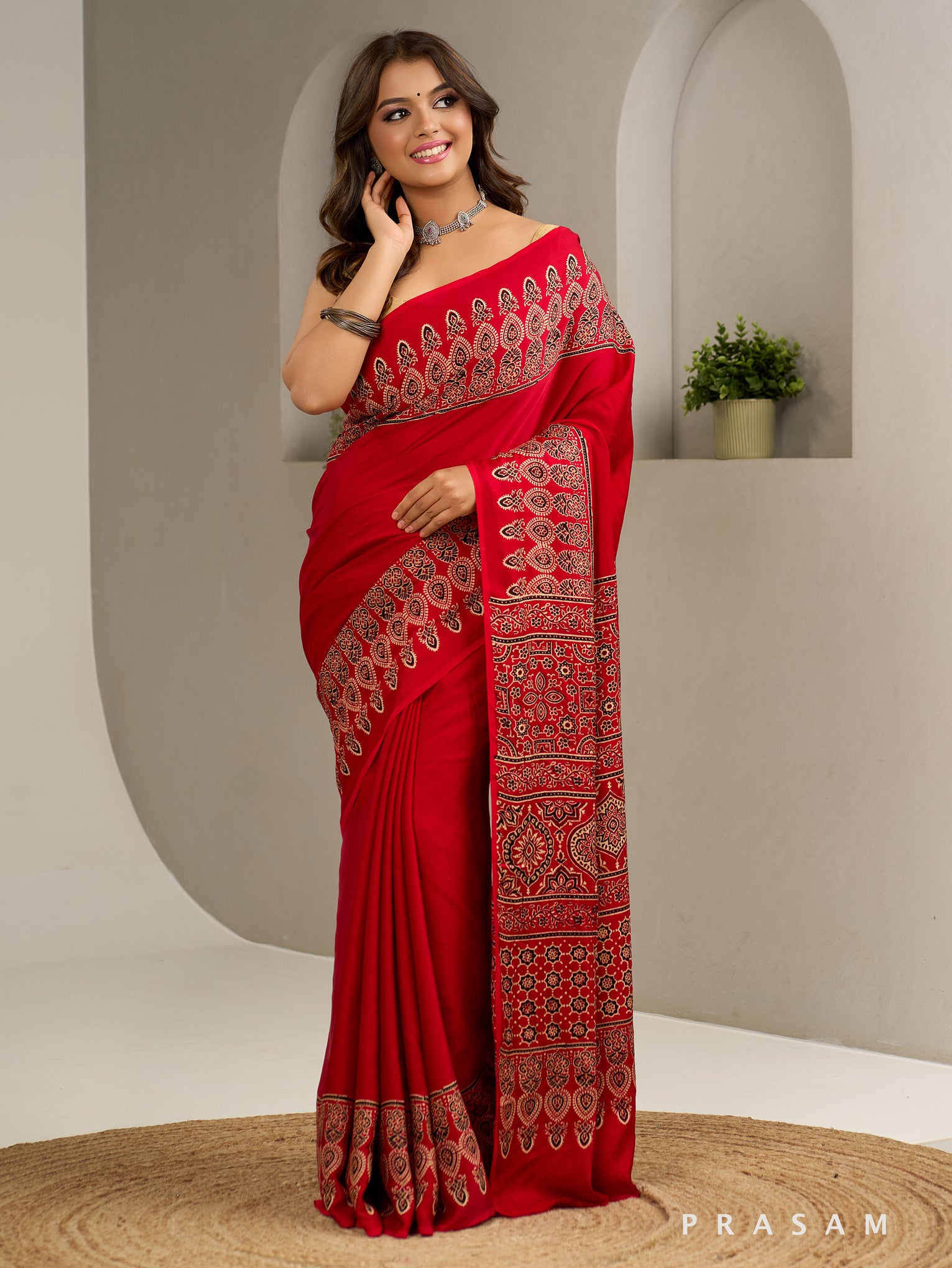 Roudrikaa Ajrakh Modal Silk Saree.