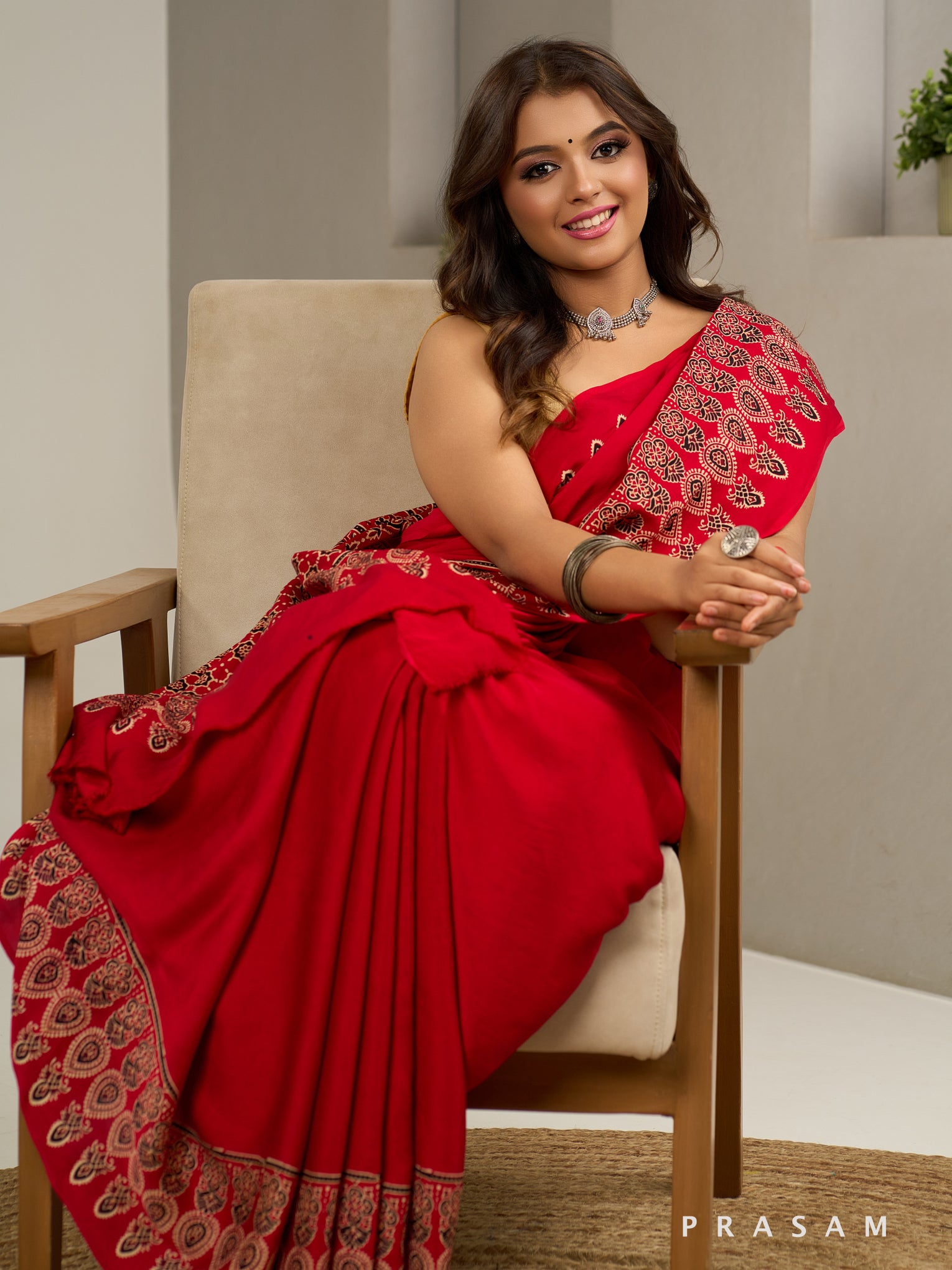 Roudrikaa Ajrakh Modal Silk Saree.