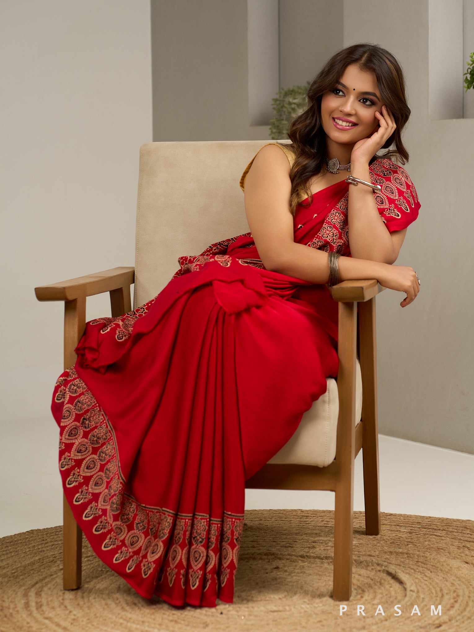 Roudrikaa Ajrakh Modal Silk Saree.