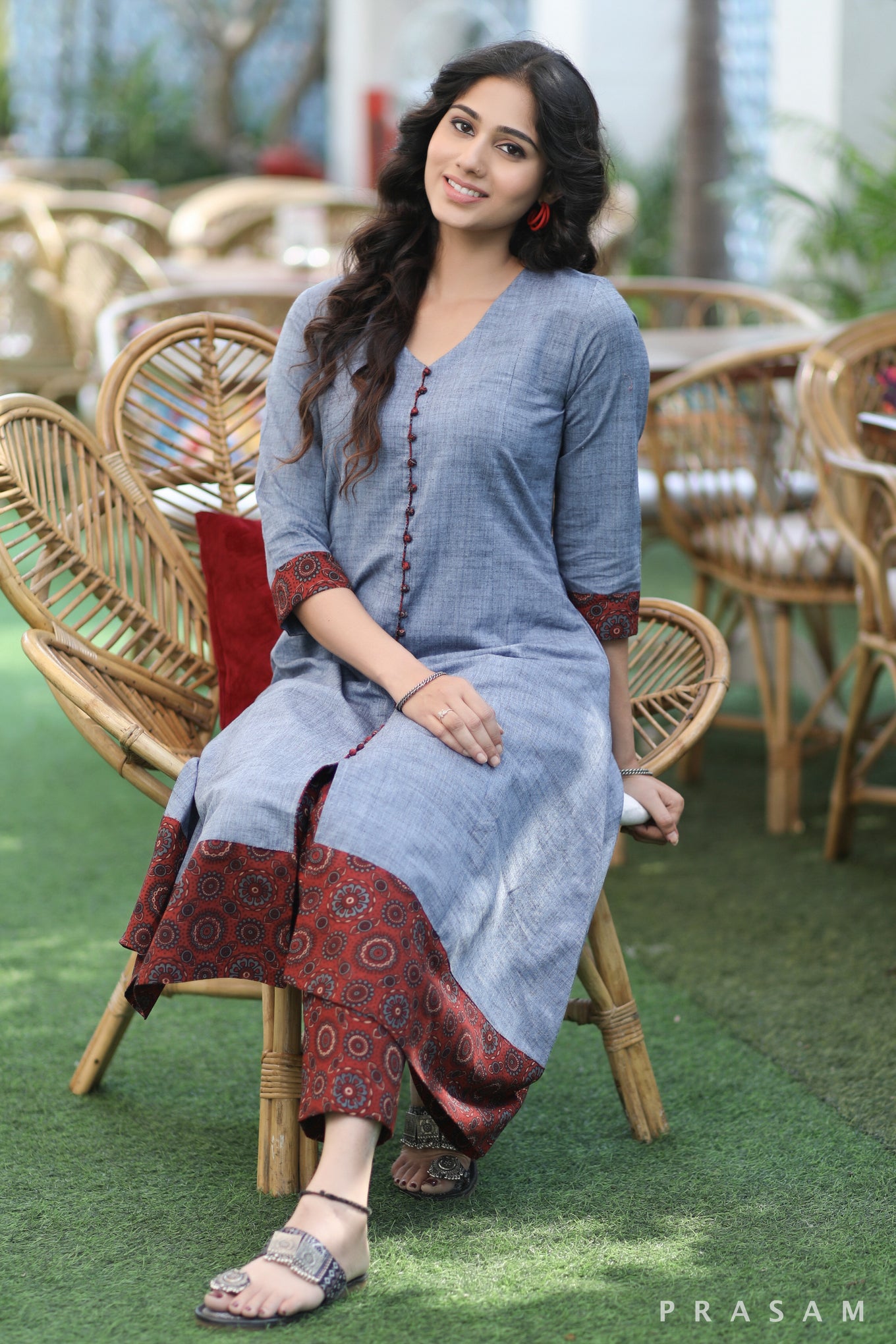 Ajrakh Amore Must Have Denim With Ajrakh Infusion Kurta (Pant Optional)