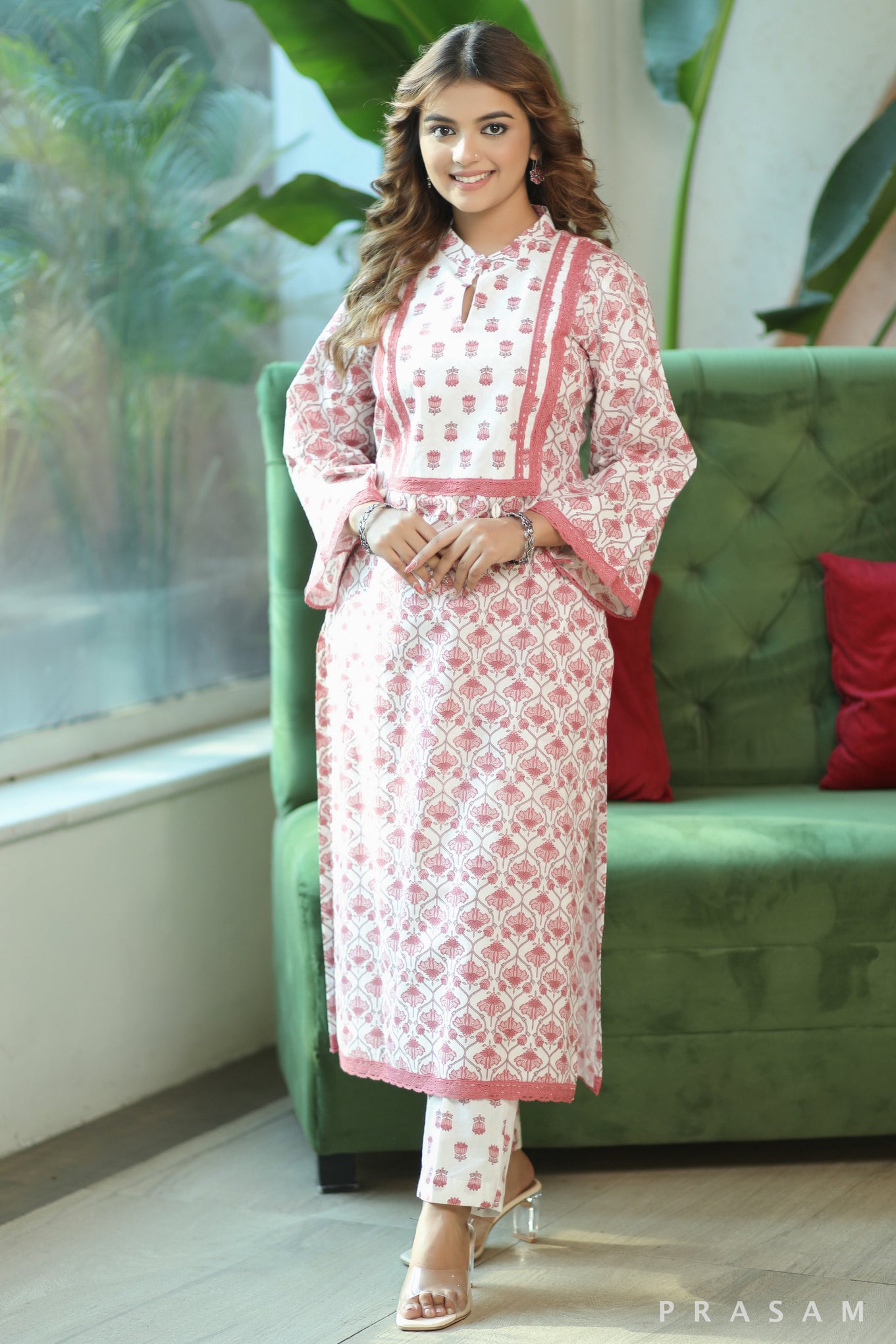 Lotus Luxury Fabulous Soft Cotton Printed Kurta Set With Lace And Kaudi Trims