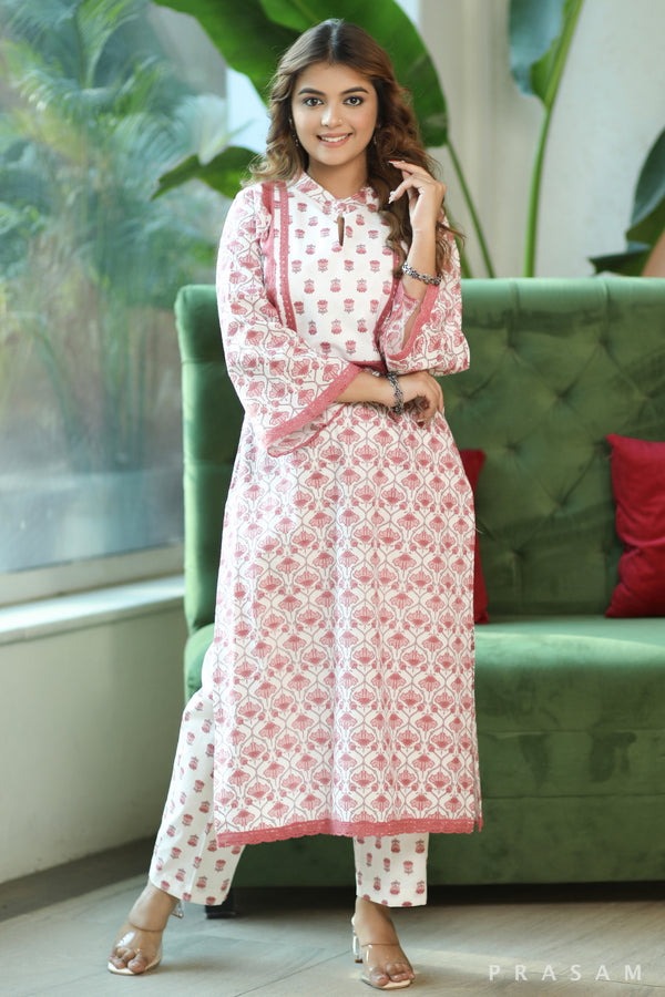 Lotus Luxury Fabulous Soft Cotton Printed Kurta Set With Lace And Kaudi Trims