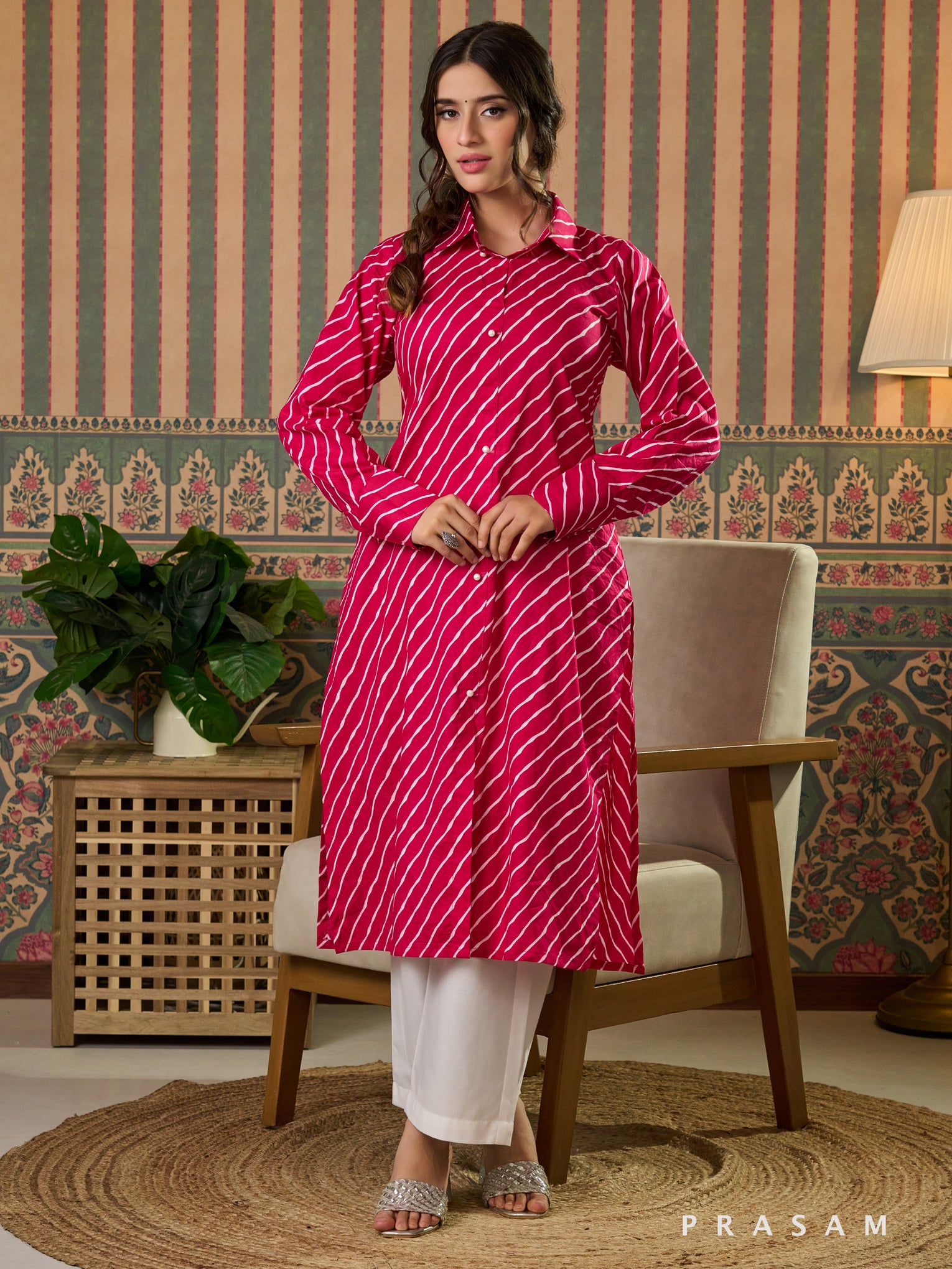 Cerise Charm Leheriya Cotton Kurti