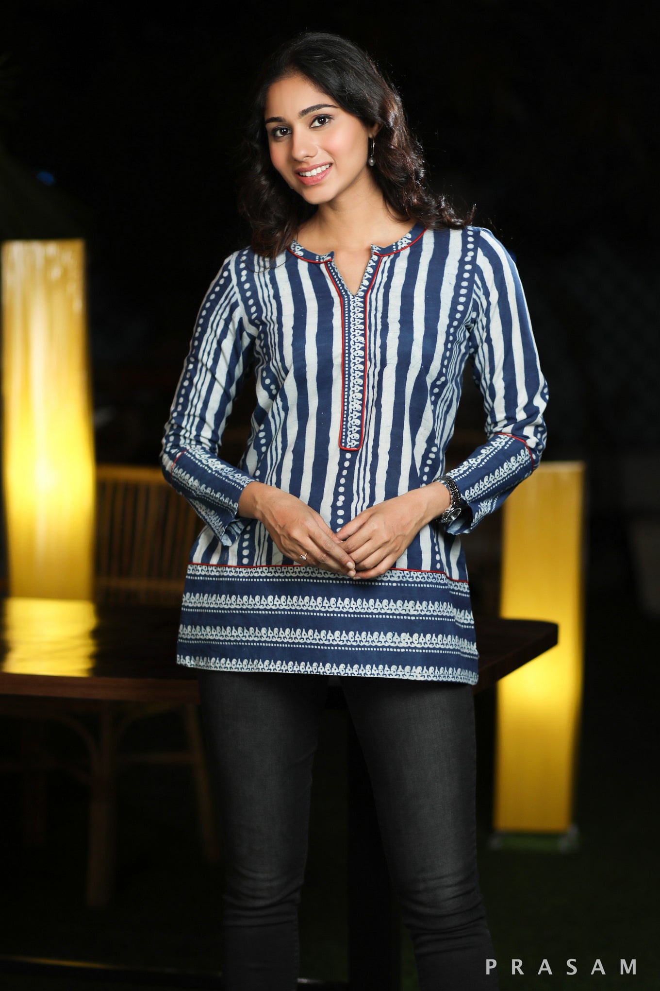 Effortless Indigo Smart Indigo Bagru Tunic With Piping Details