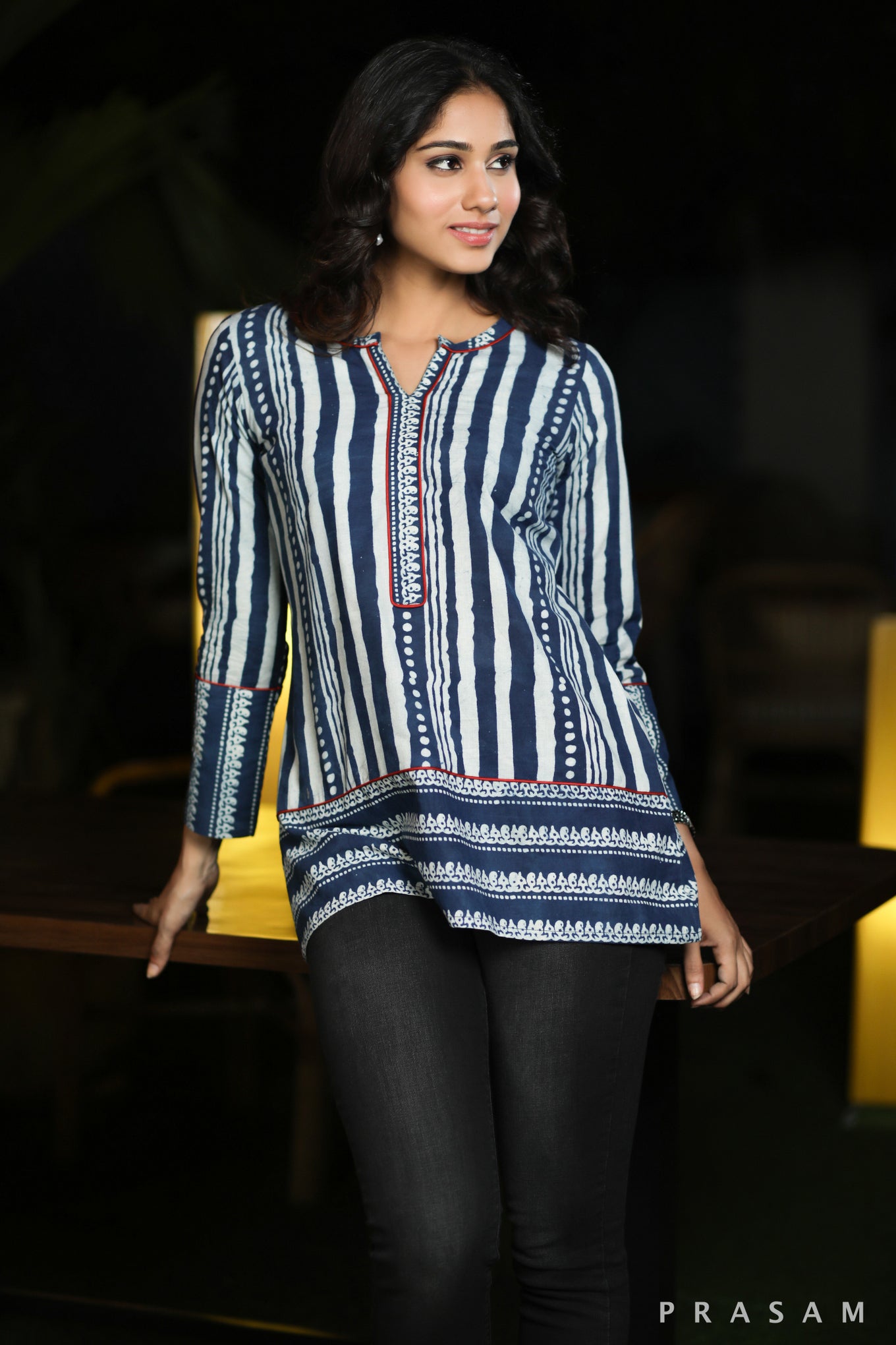 Effortless Indigo Smart Indigo Bagru Tunic With Piping Details