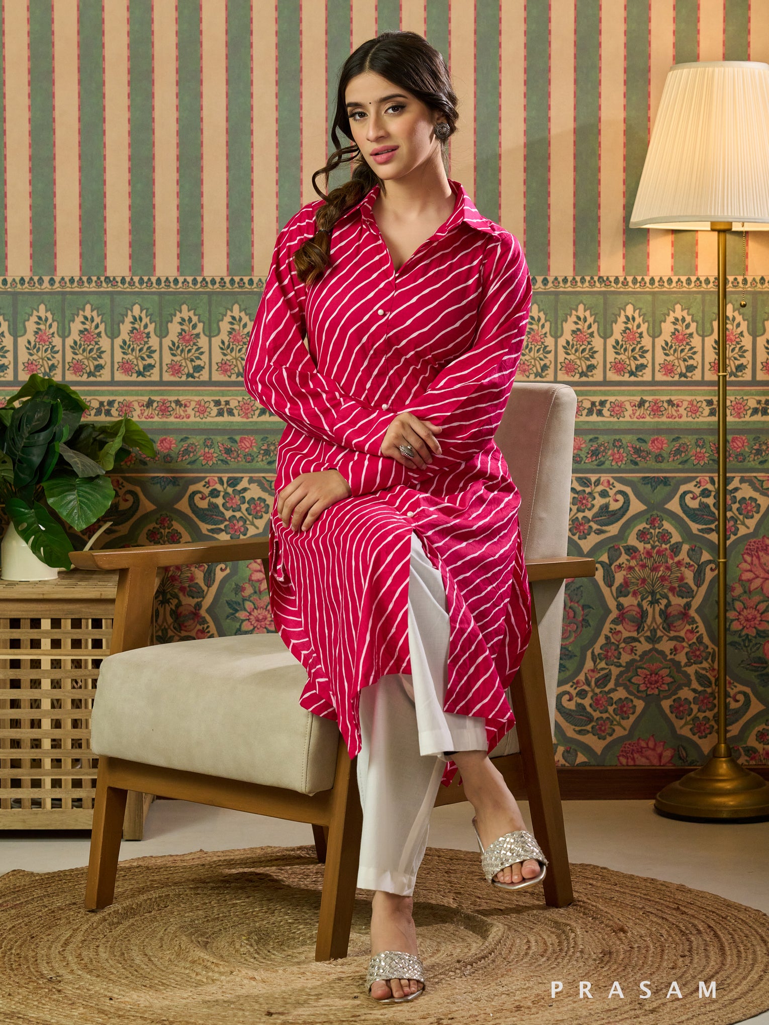 Cerise Charm Leheriya Cotton Kurti