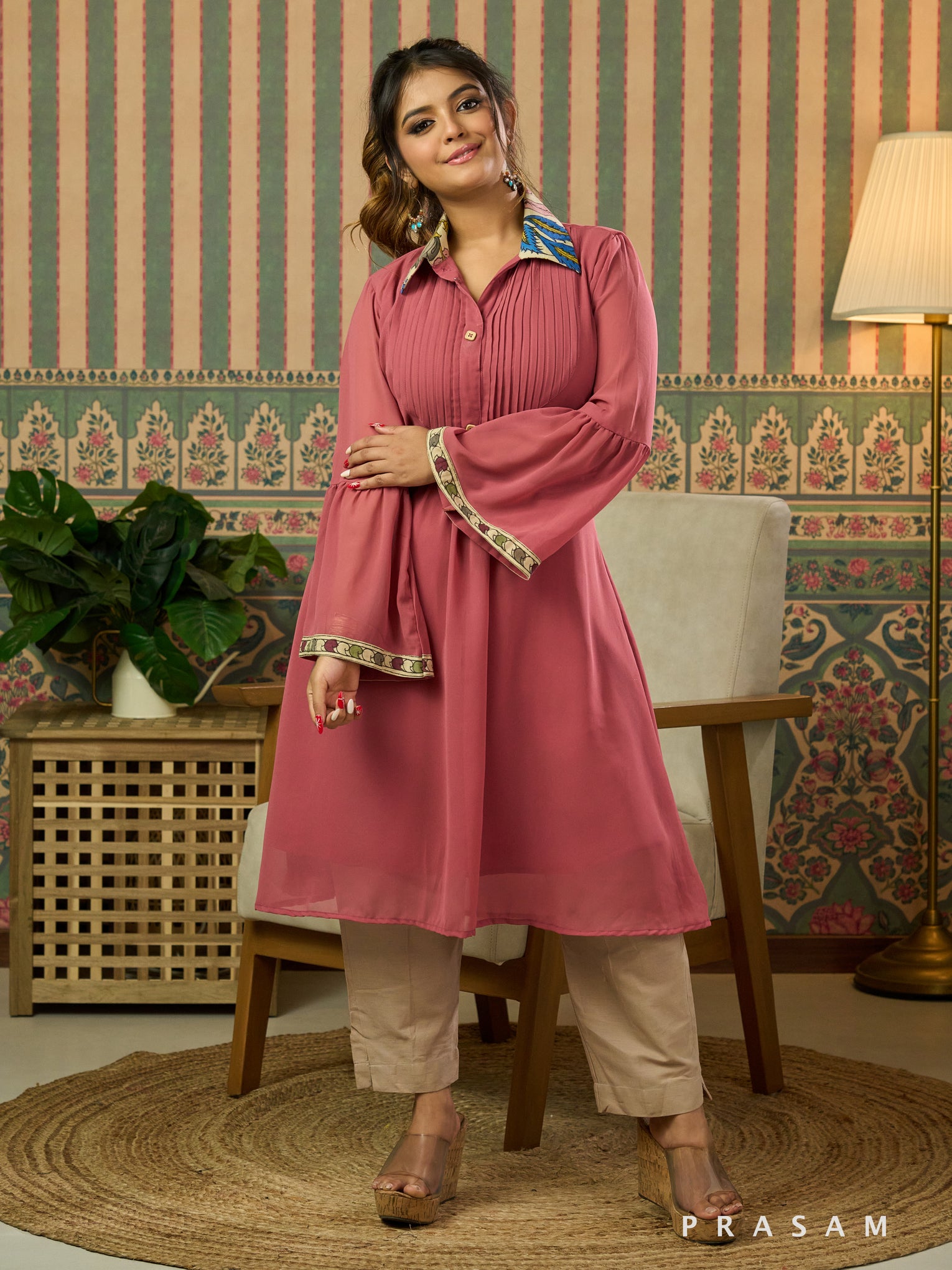 Pink Sherbet Georgette Kalamkari Kurti