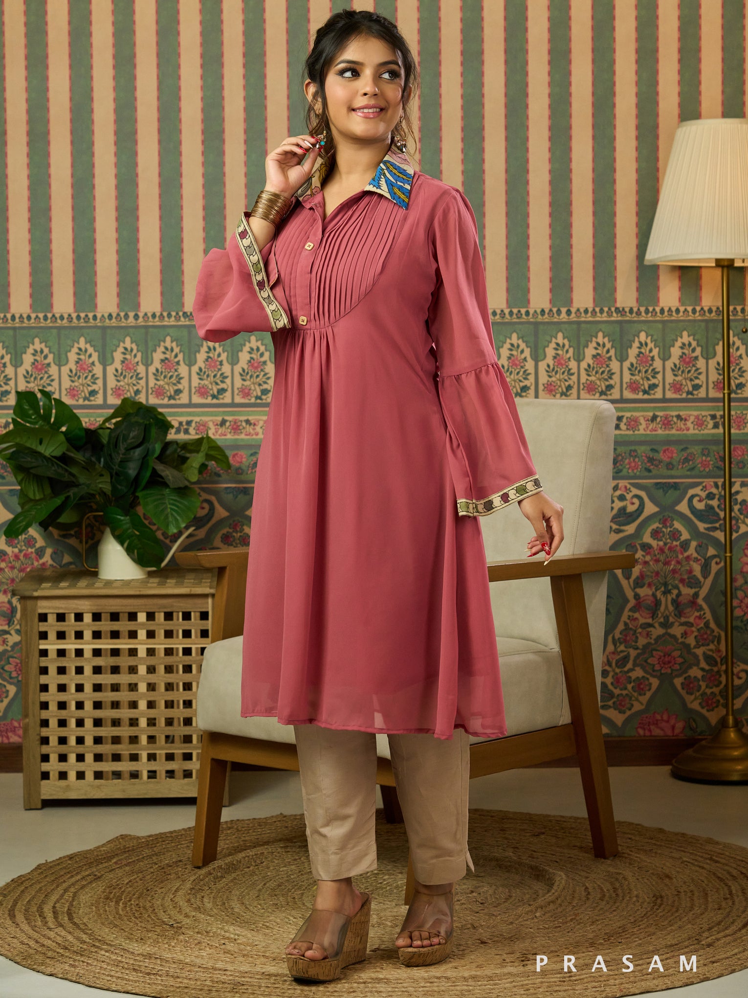 Pink Sherbet Georgette Kalamkari Kurti