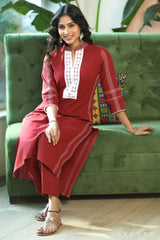 Ethno Stitches Designer Handloom Cotton Kurti With Lace And Stitched Detailings (Pants Optional)