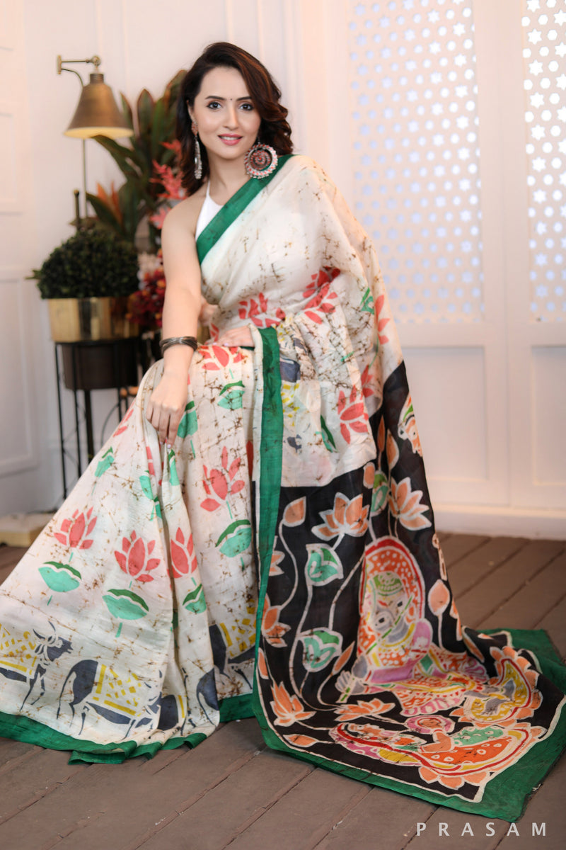 Effortless Glamour Contemporary ethnic batik handpainted saree