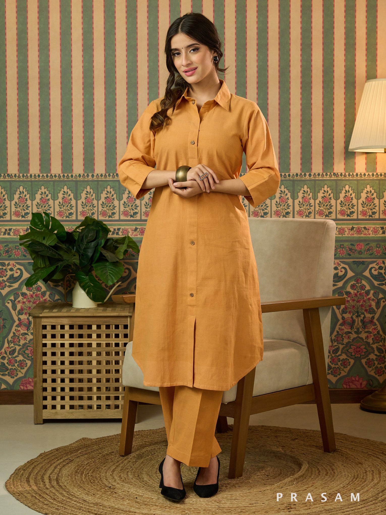 Riva Mustard Handwoven Cotton Co-Ord Set