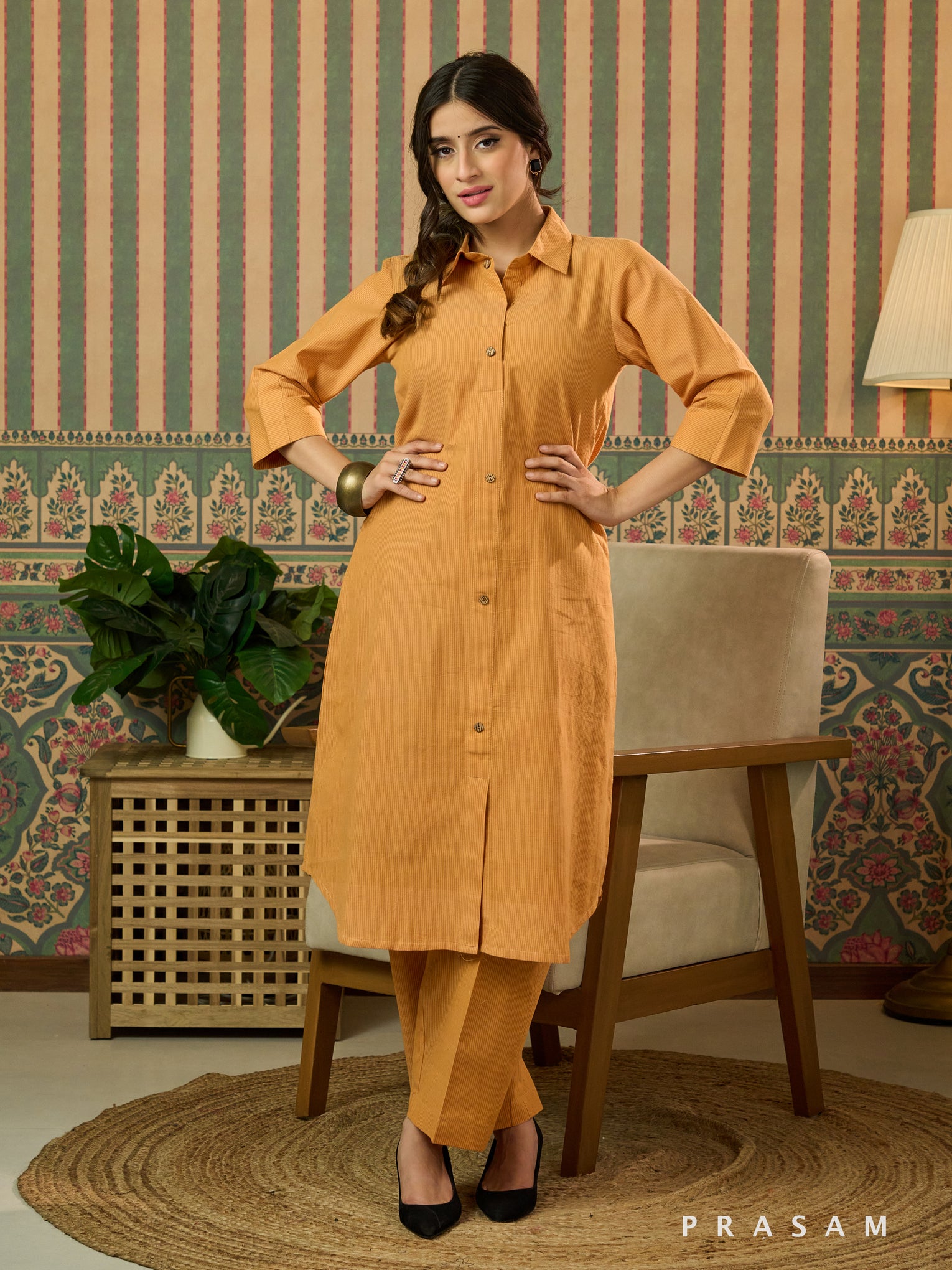 Riva Mustard Handwoven Cotton Co-Ord Set