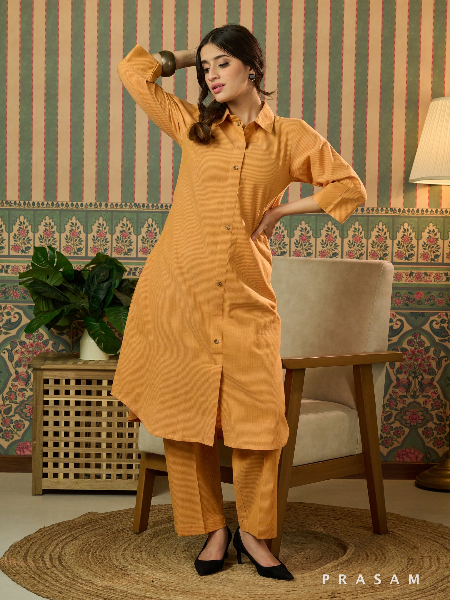 Riva Mustard Handwoven Cotton Co-Ord Set