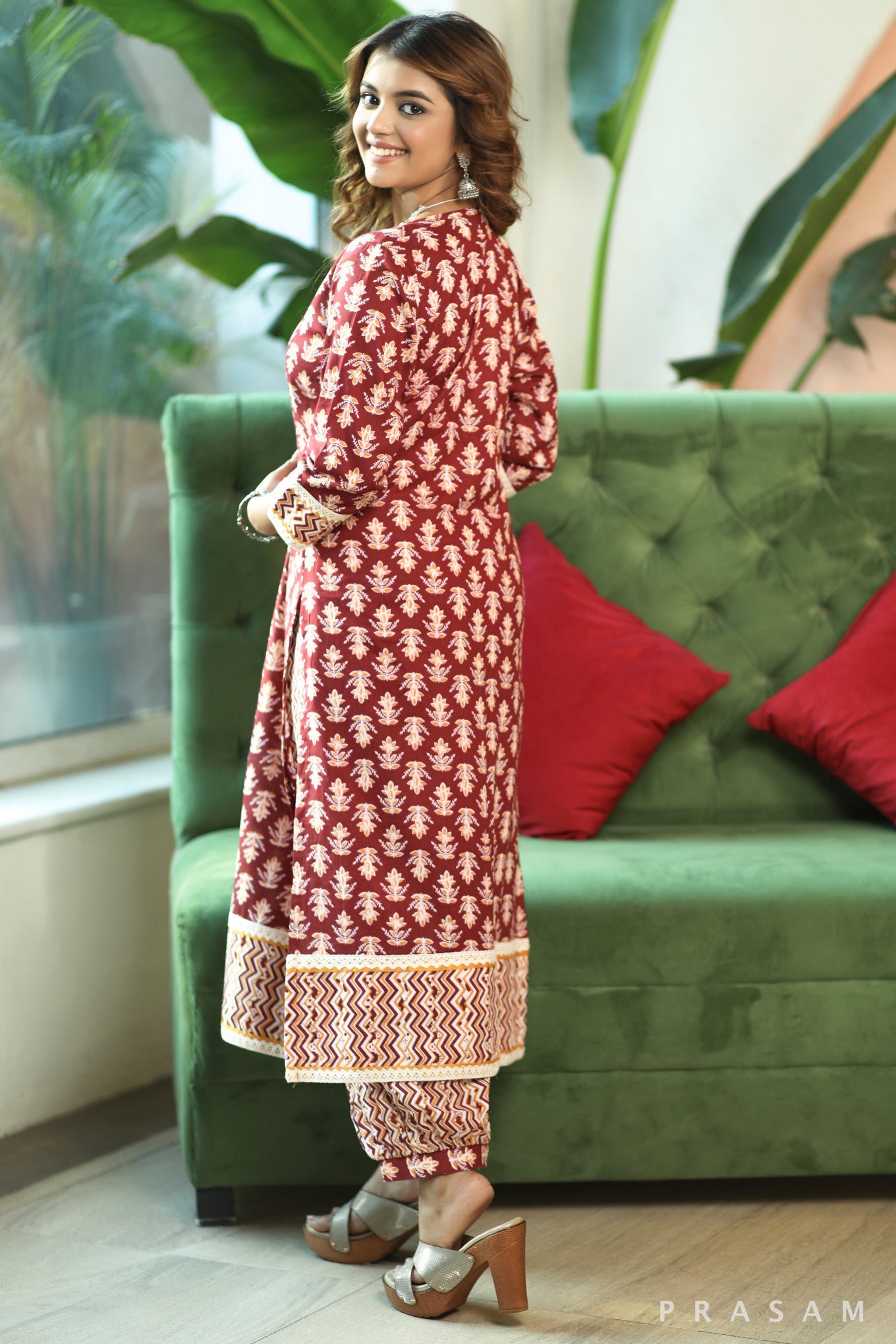 Ruby Radiance  Elegant Soft Cotton Printed Kurta With Lace Trims And Afghani Salwar (Optional Dupatta)