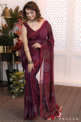 Wine Velvet Elegance Trendy handloom cotton saree
